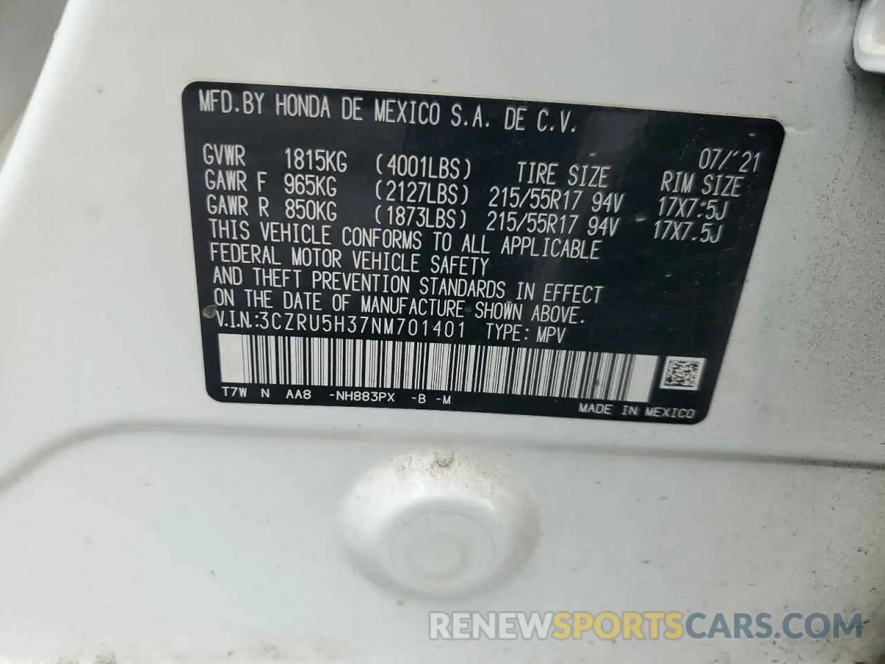 12 Photograph of a damaged car 3CZRU5H37NM701401 HONDA HR-V 2022