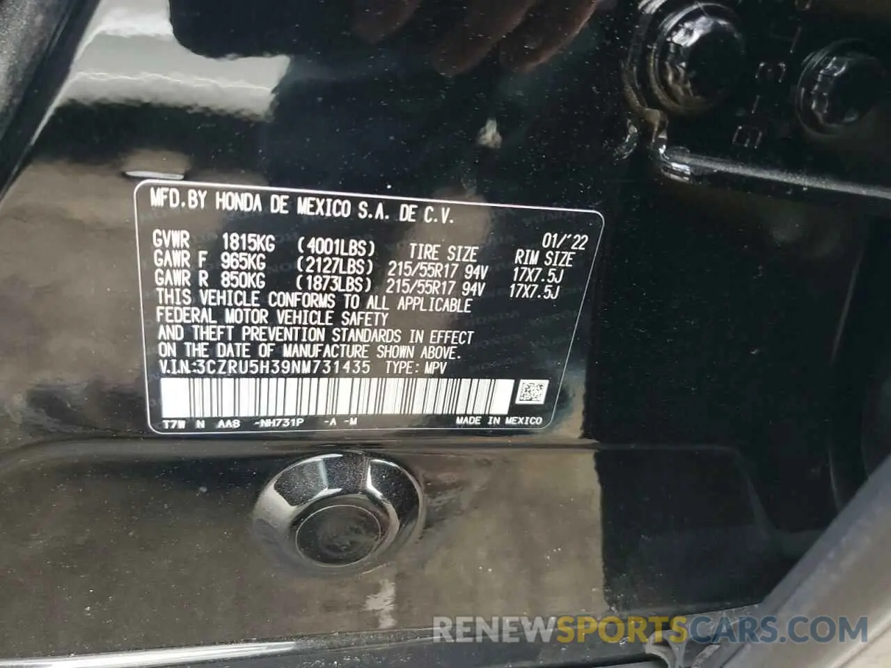 12 Фотография поврежденного автомобиля 3CZRU5H39NM731435 HONDA HR-V 2022