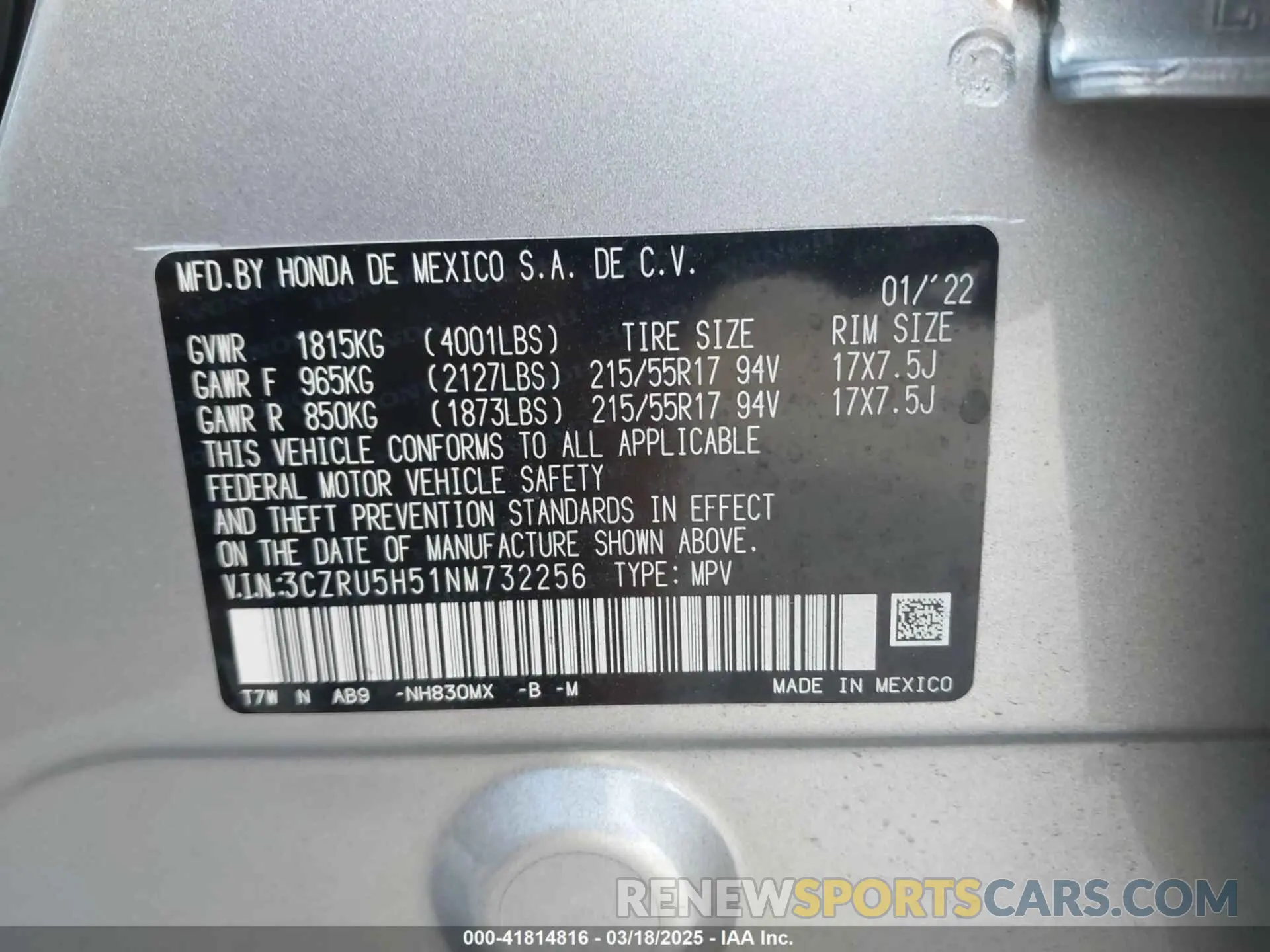 9 Фотография поврежденного автомобиля 3CZRU5H51NM732256 HONDA HR-V 2022