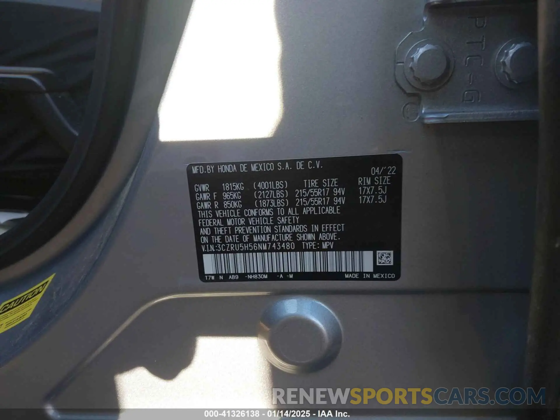 9 Photograph of a damaged car 3CZRU5H56NM743480 HONDA HR-V 2022