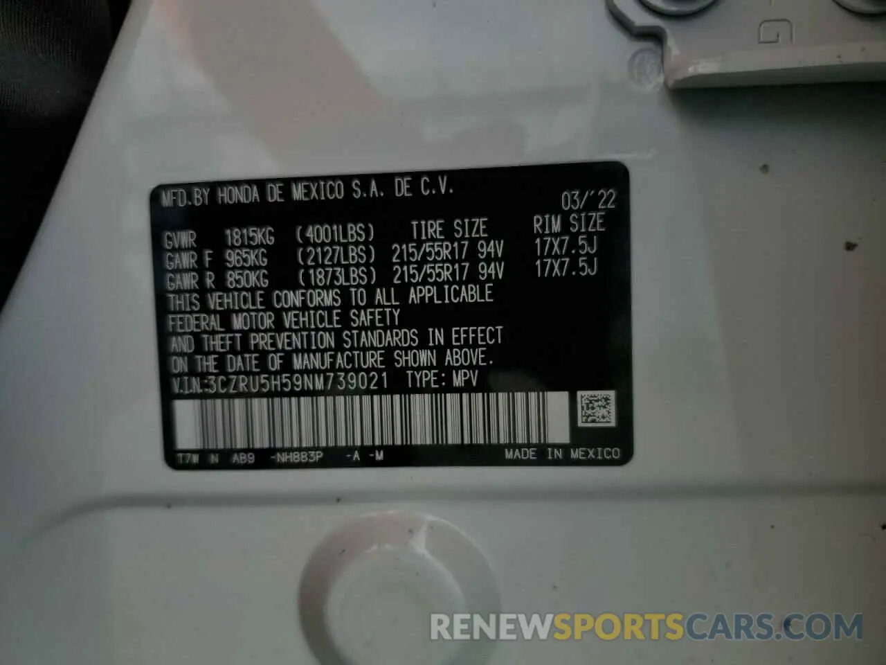 13 Photograph of a damaged car 3CZRU5H59NM739021 HONDA HR-V 2022