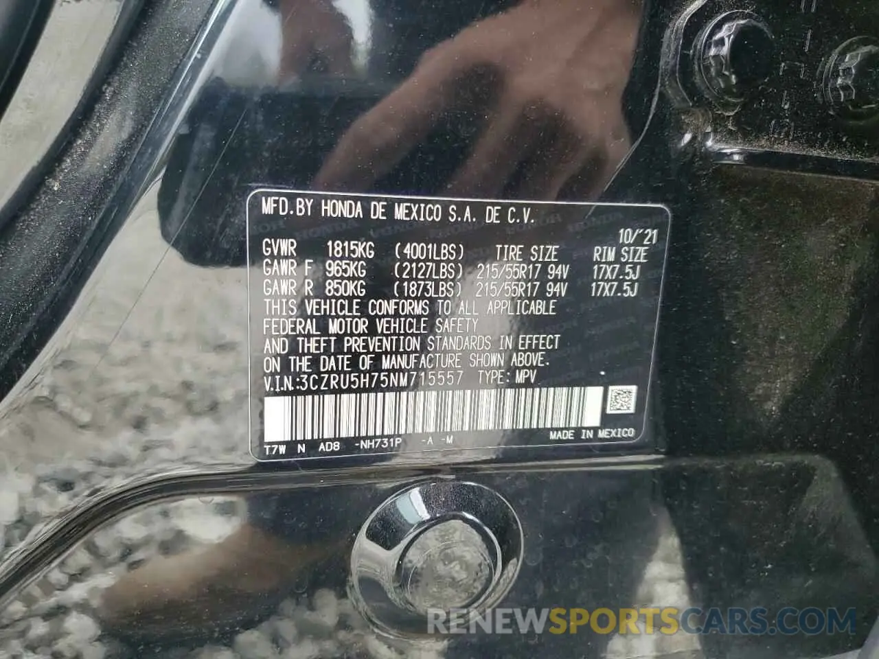 12 Фотография поврежденного автомобиля 3CZRU5H75NM715557 HONDA HR-V 2022