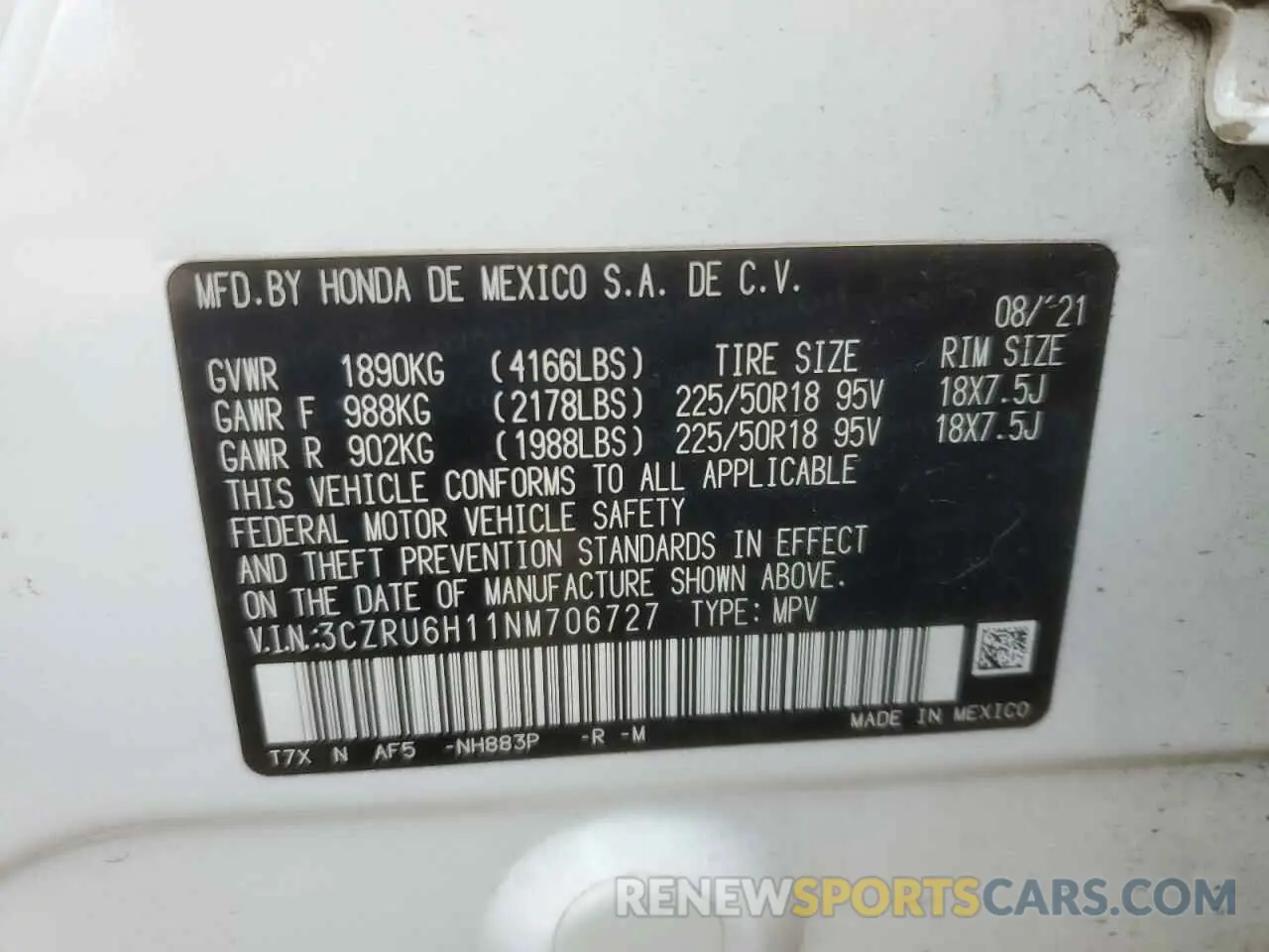 14 Фотография поврежденного автомобиля 3CZRU6H11NM706727 HONDA HR-V 2022