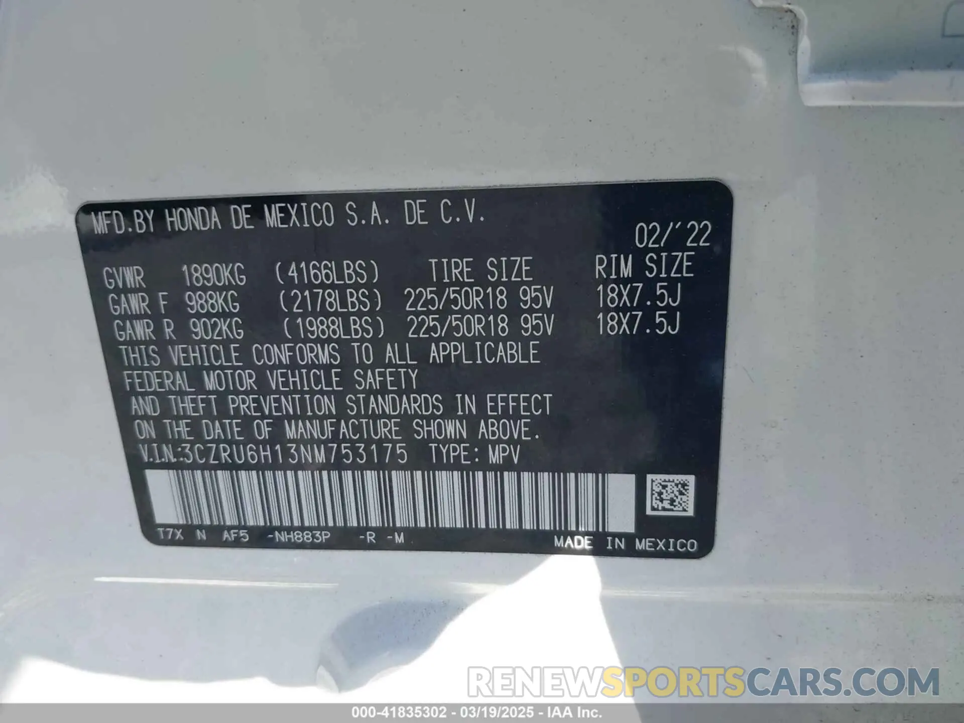 9 Фотография поврежденного автомобиля 3CZRU6H13NM753175 HONDA HR-V 2022