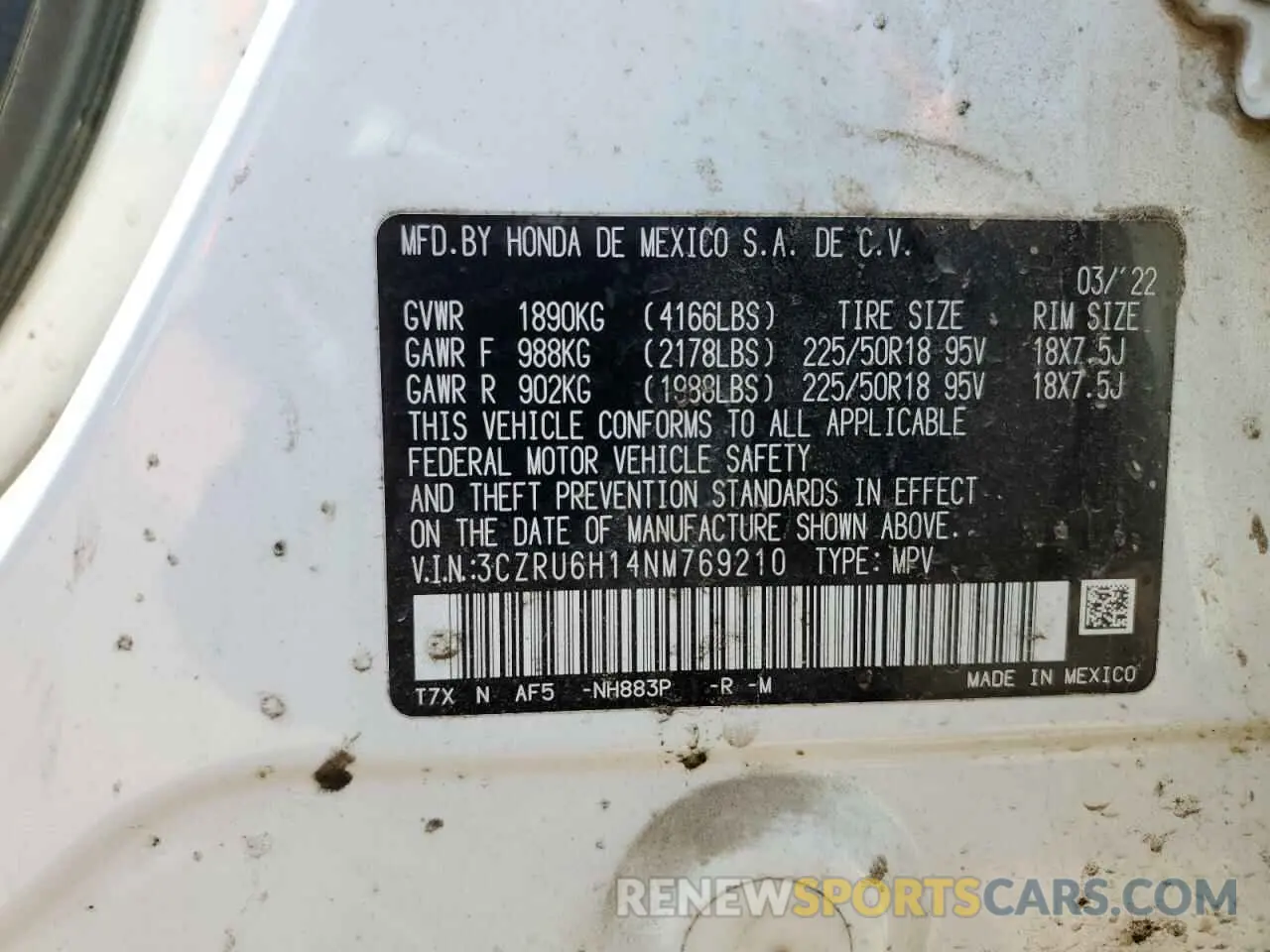 14 Фотография поврежденного автомобиля 3CZRU6H14NM769210 HONDA HR-V 2022