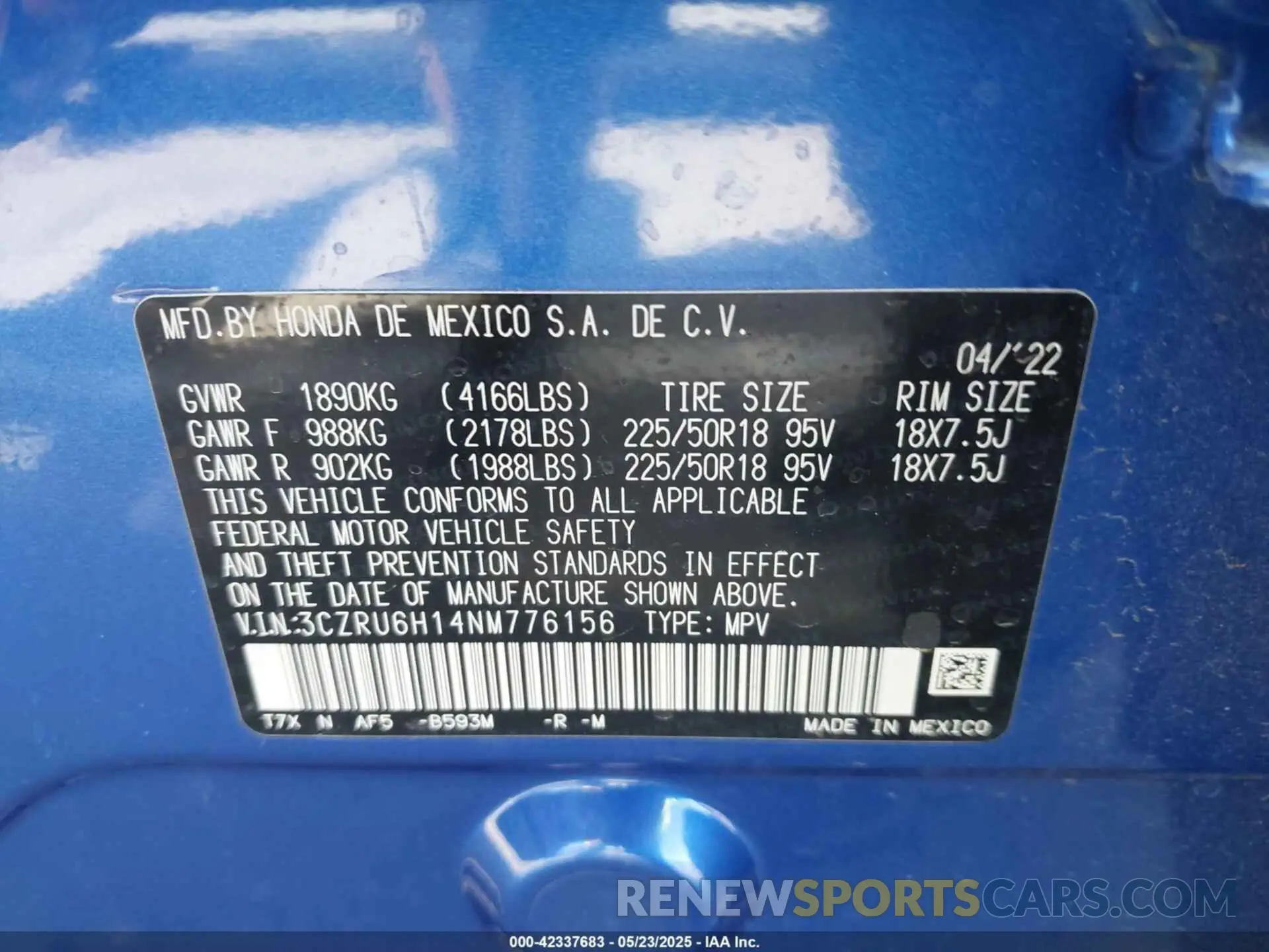 9 Фотография поврежденного автомобиля 3CZRU6H14NM776156 HONDA HR-V 2022