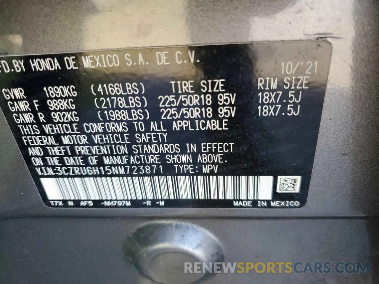 13 Photograph of a damaged car 3CZRU6H15NM723871 HONDA HR-V 2022
