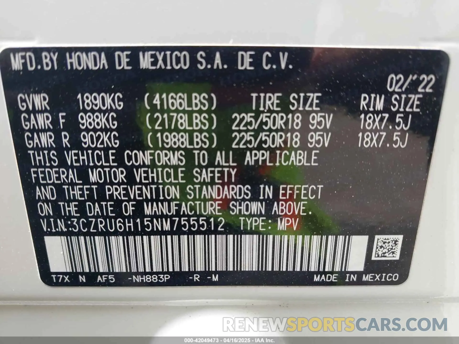 9 Photograph of a damaged car 3CZRU6H15NM755512 HONDA HR-V 2022