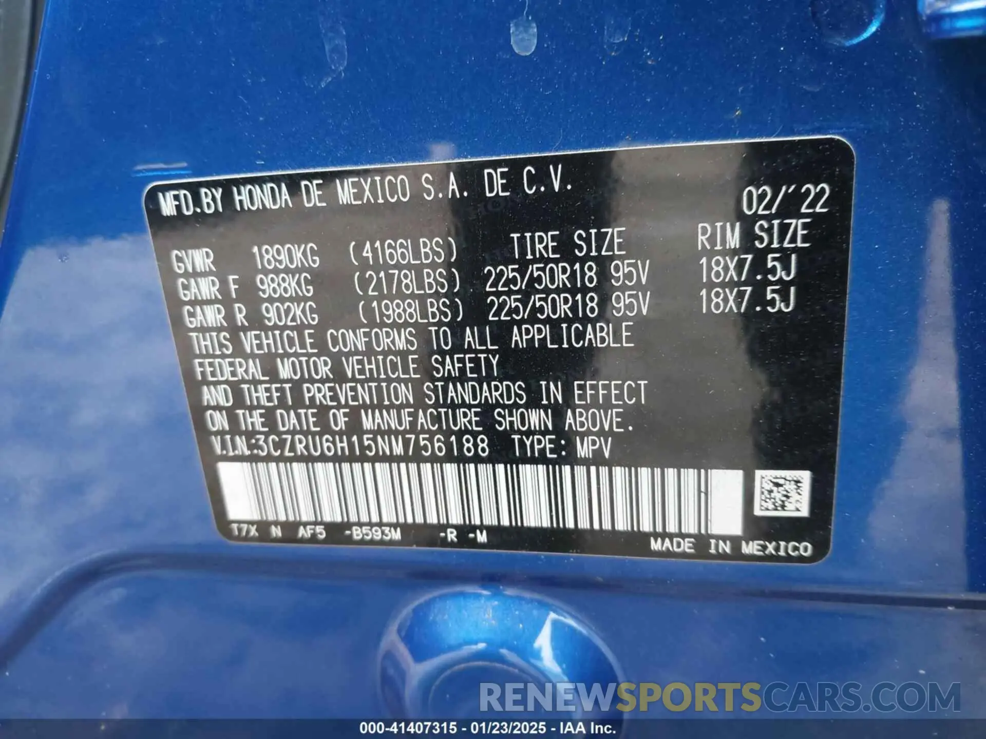 9 Фотография поврежденного автомобиля 3CZRU6H15NM756188 HONDA HR-V 2022