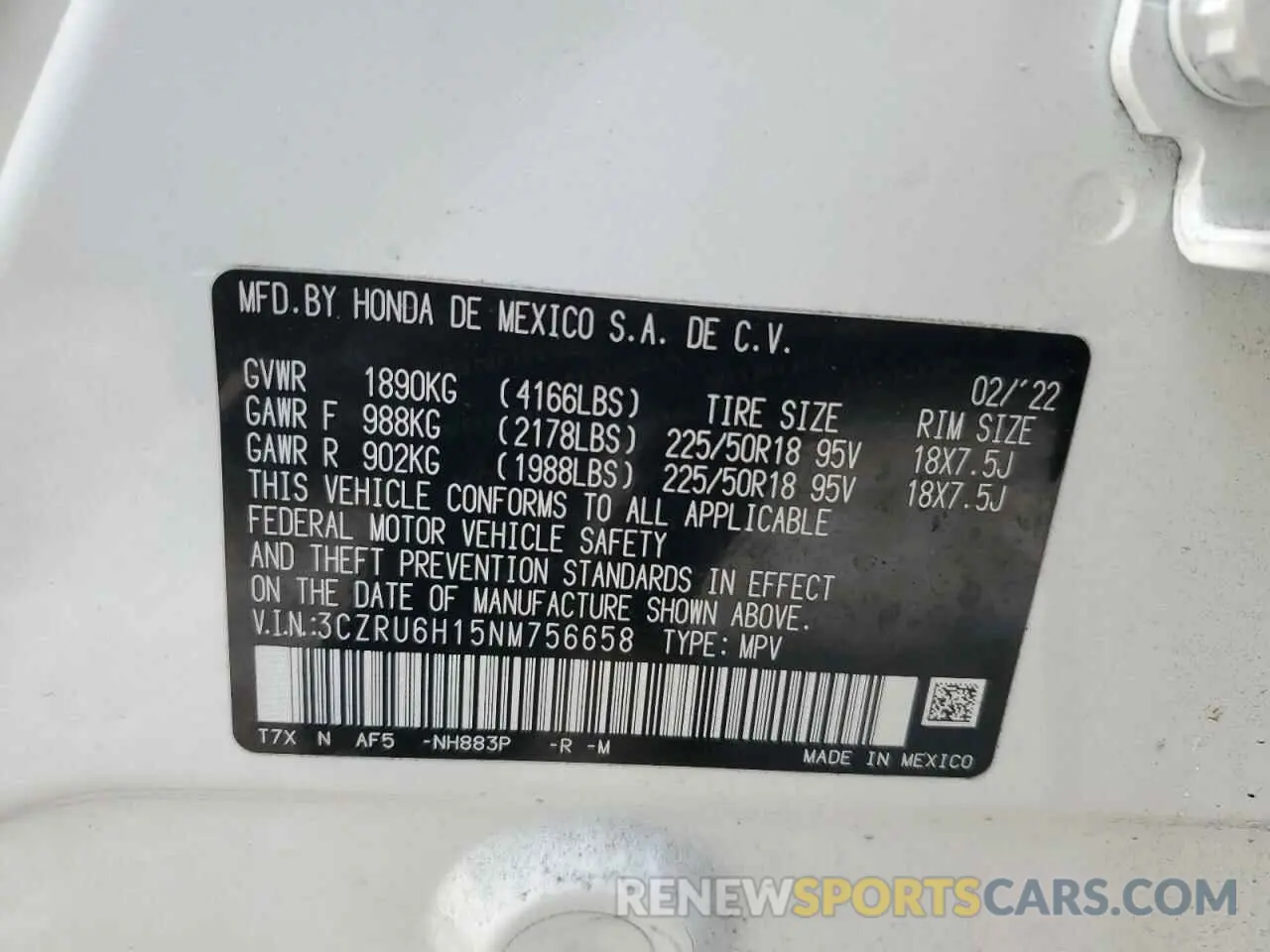 13 Photograph of a damaged car 3CZRU6H15NM756658 HONDA HR-V 2022