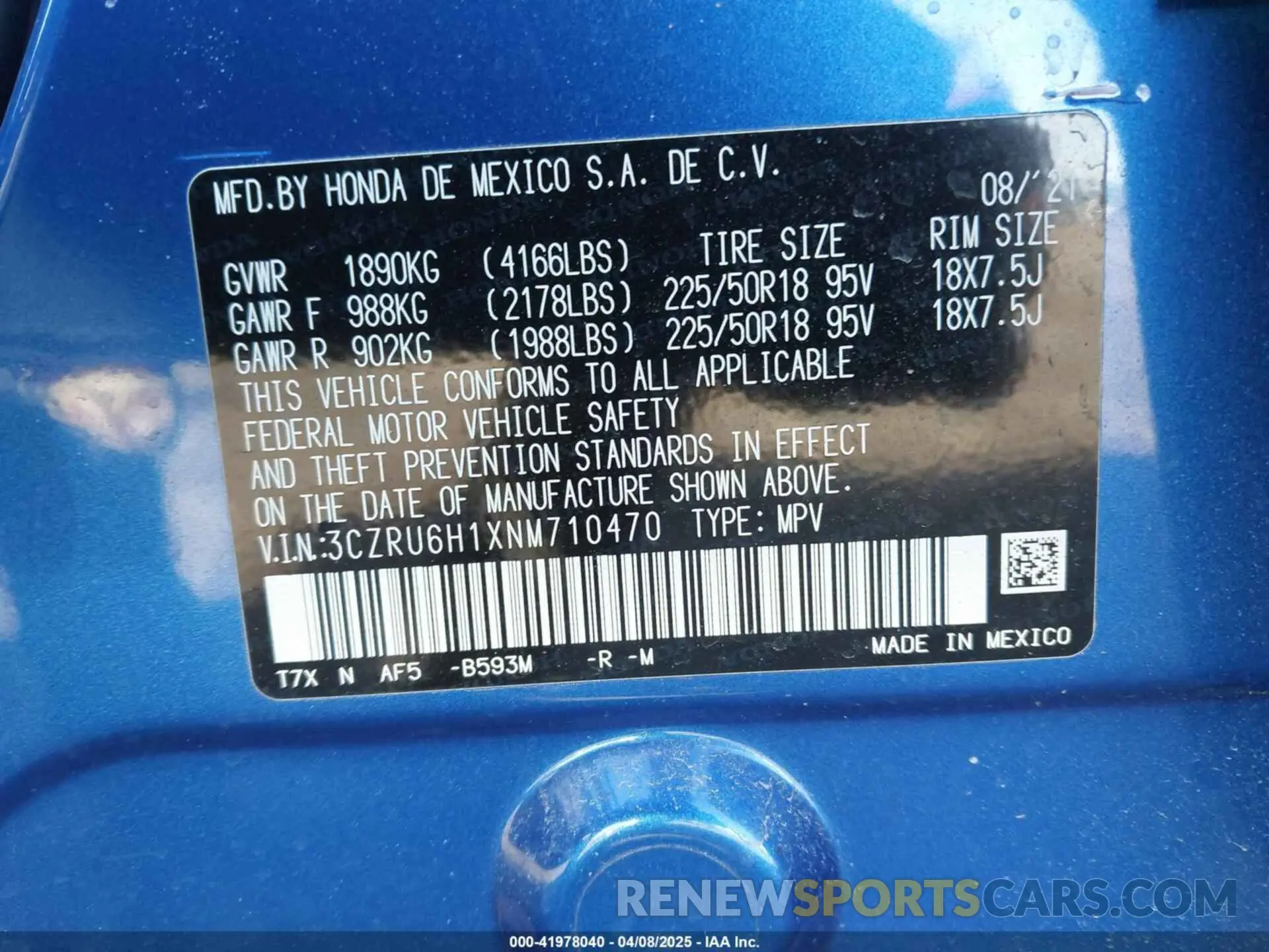9 Фотография поврежденного автомобиля 3CZRU6H1XNM710470 HONDA HR-V 2022