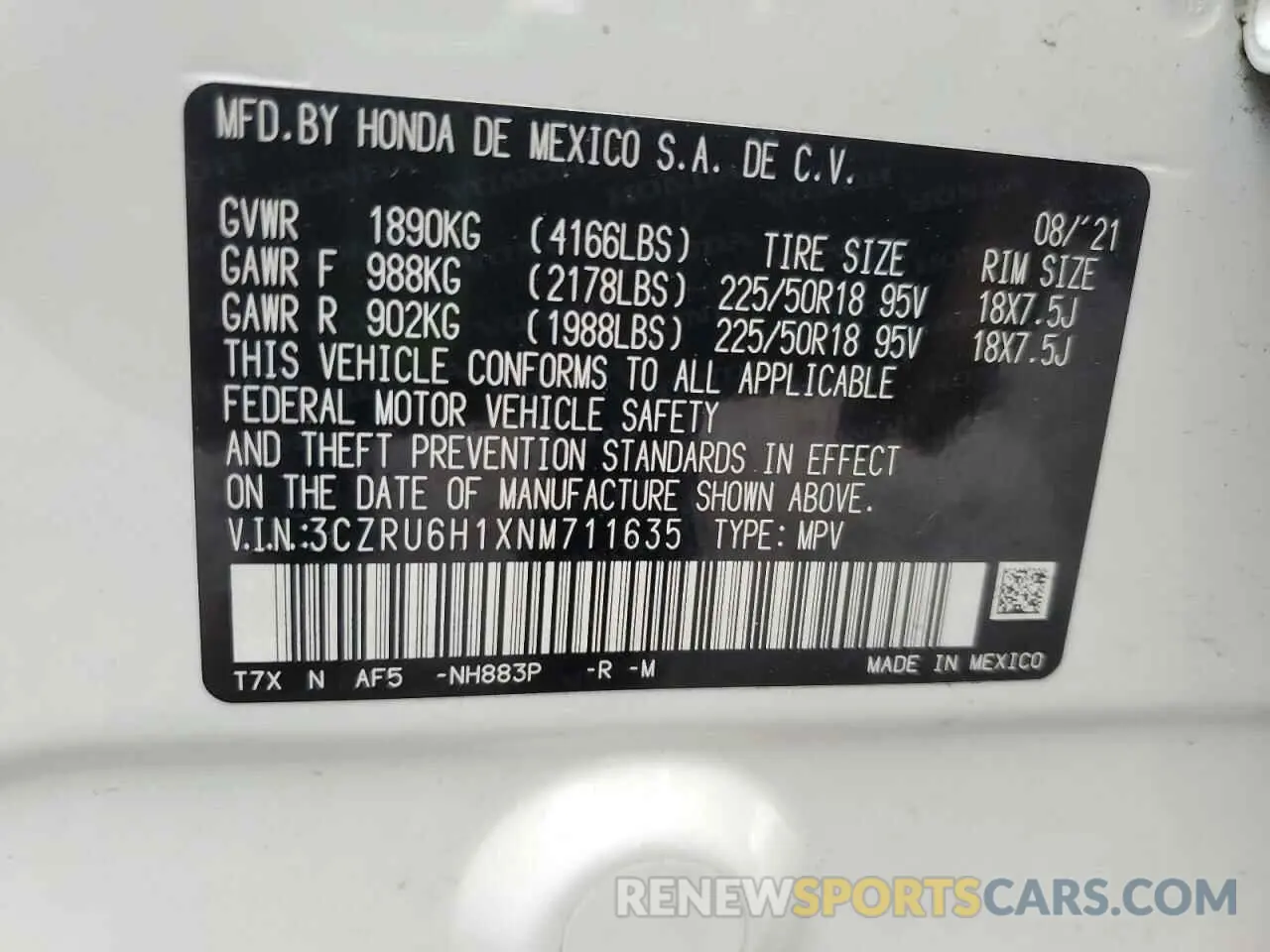 13 Photograph of a damaged car 3CZRU6H1XNM711635 HONDA HR-V 2022