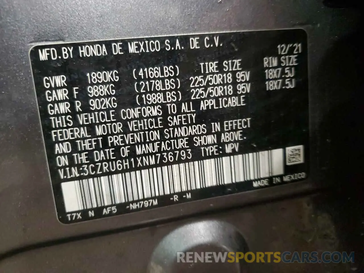 13 Фотография поврежденного автомобиля 3CZRU6H1XNM736793 HONDA HR-V 2022