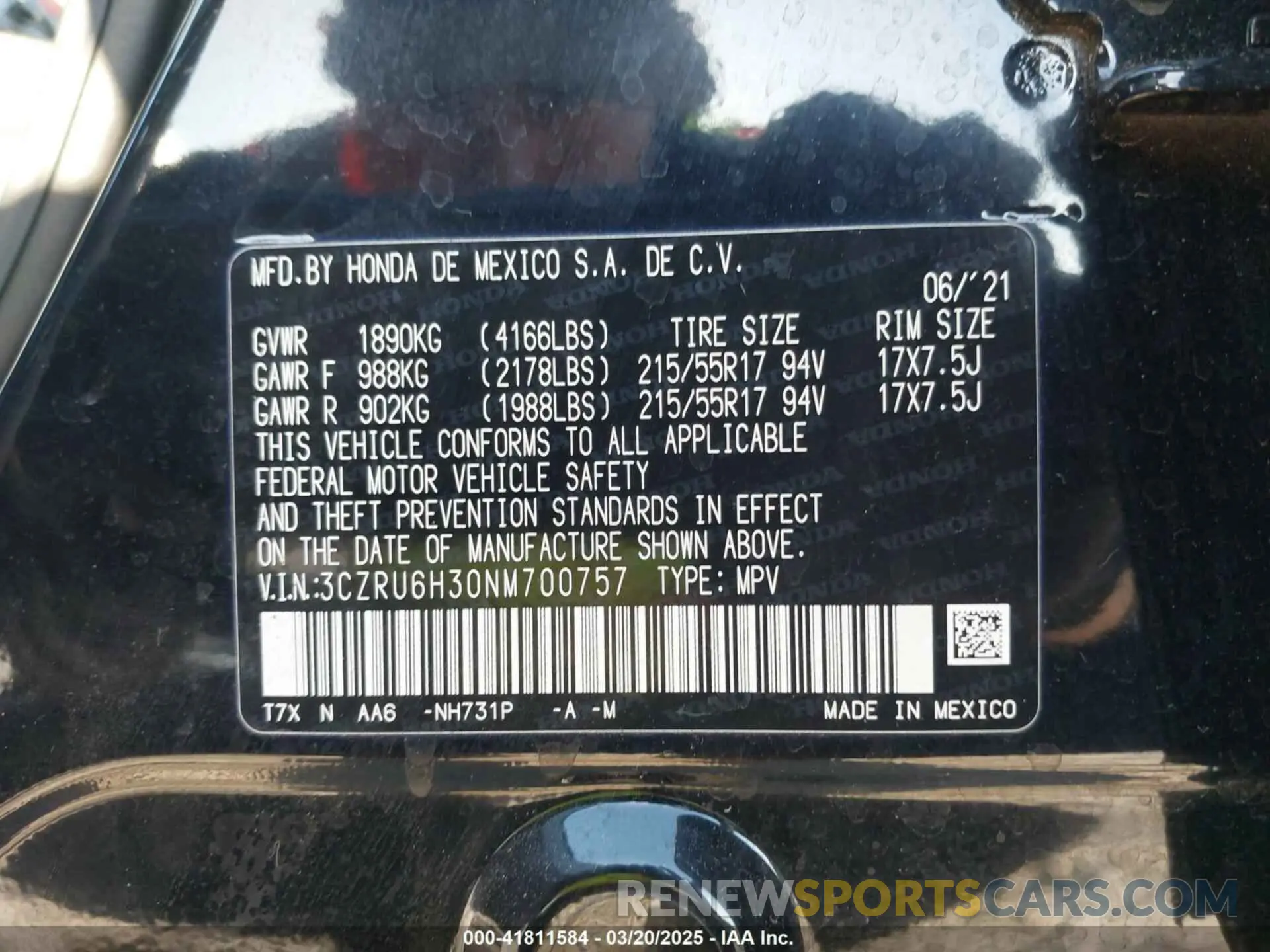 9 Фотография поврежденного автомобиля 3CZRU6H30NM700757 HONDA HR-V 2022