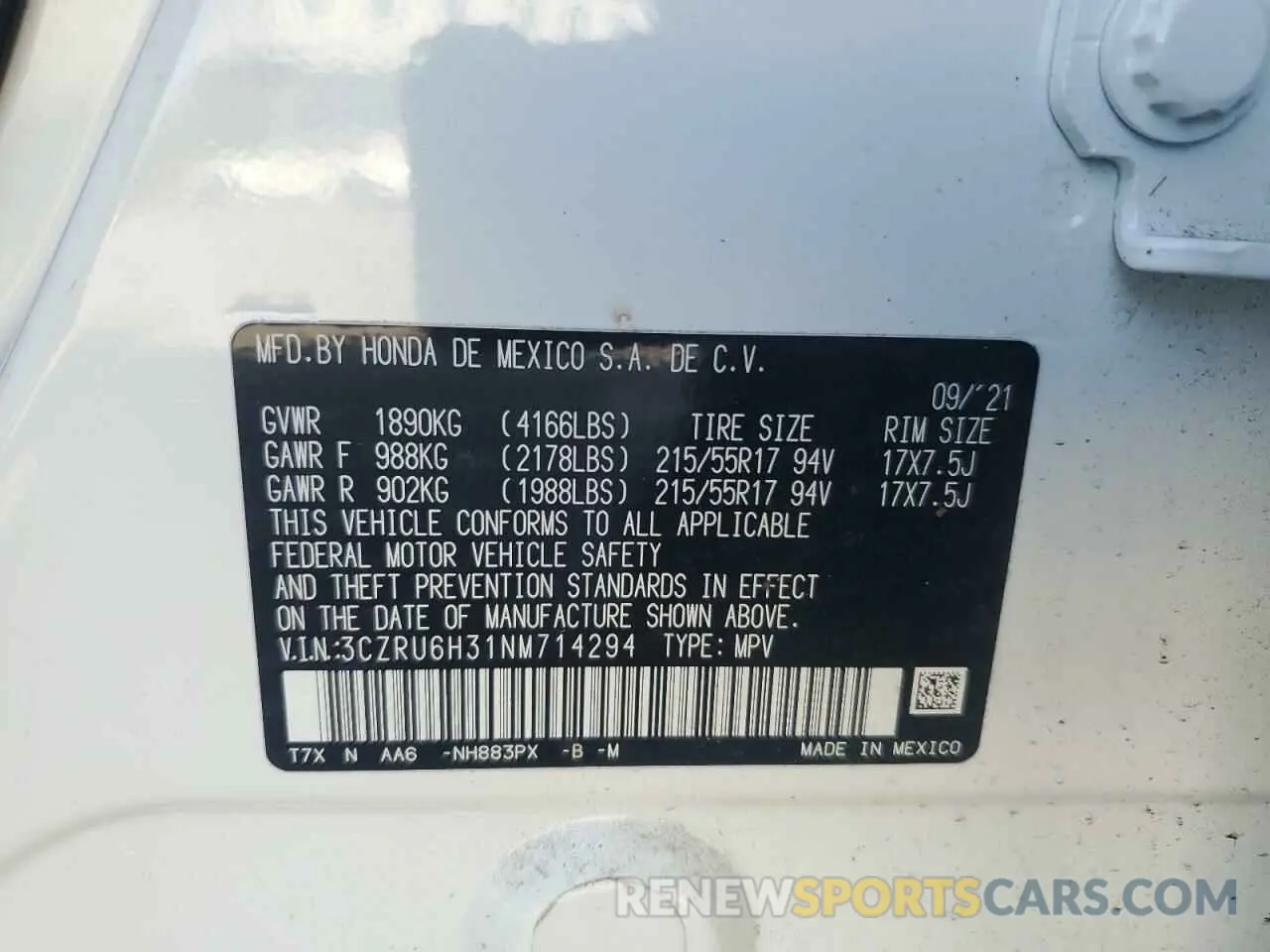 14 Фотография поврежденного автомобиля 3CZRU6H31NM714294 HONDA HR-V 2022