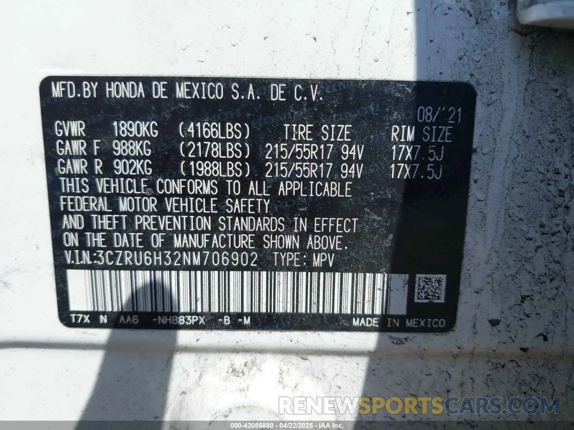 9 Фотография поврежденного автомобиля 3CZRU6H32NM706902 HONDA HR-V 2022