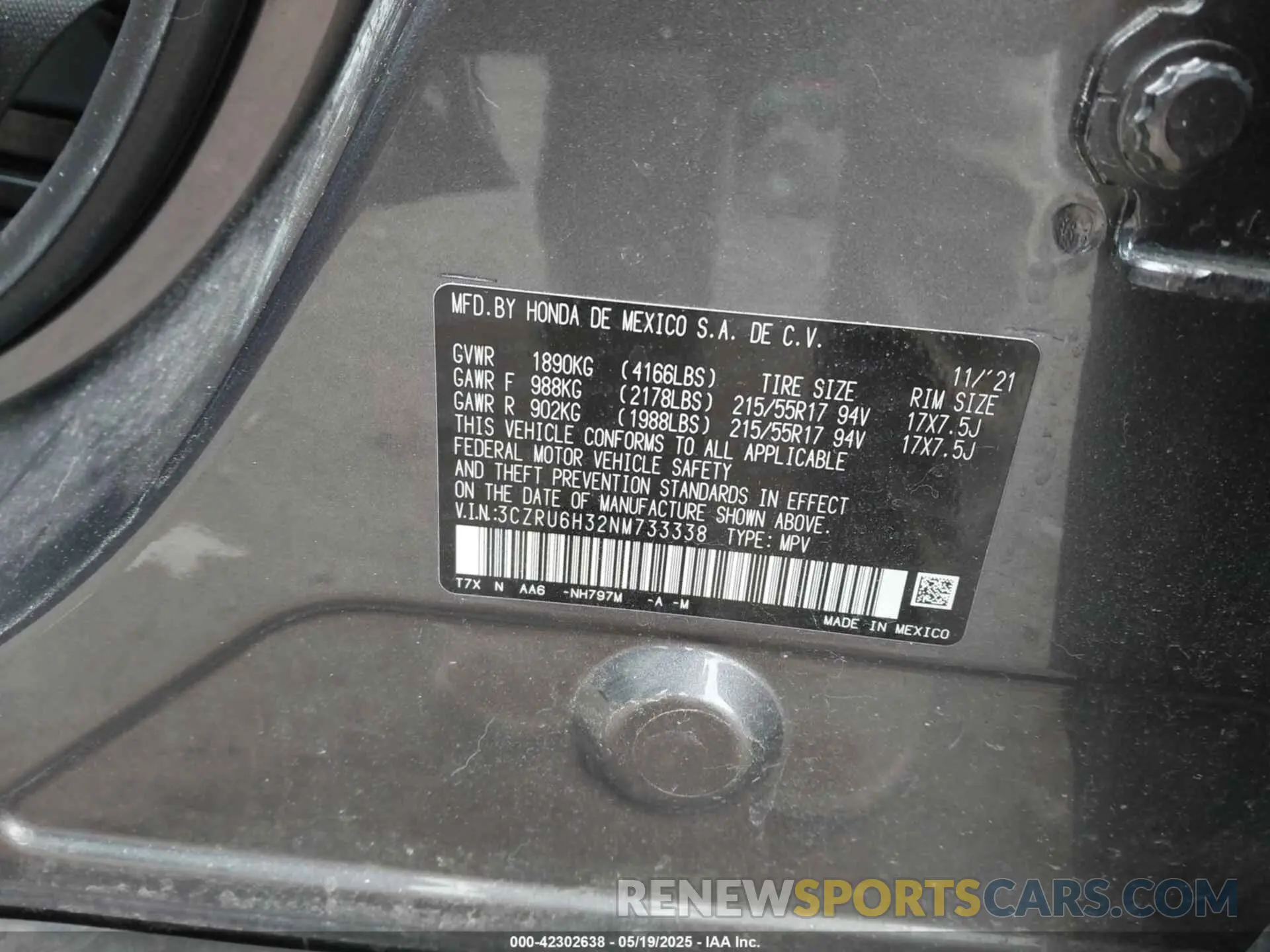 9 Photograph of a damaged car 3CZRU6H32NM733338 HONDA HR-V 2022