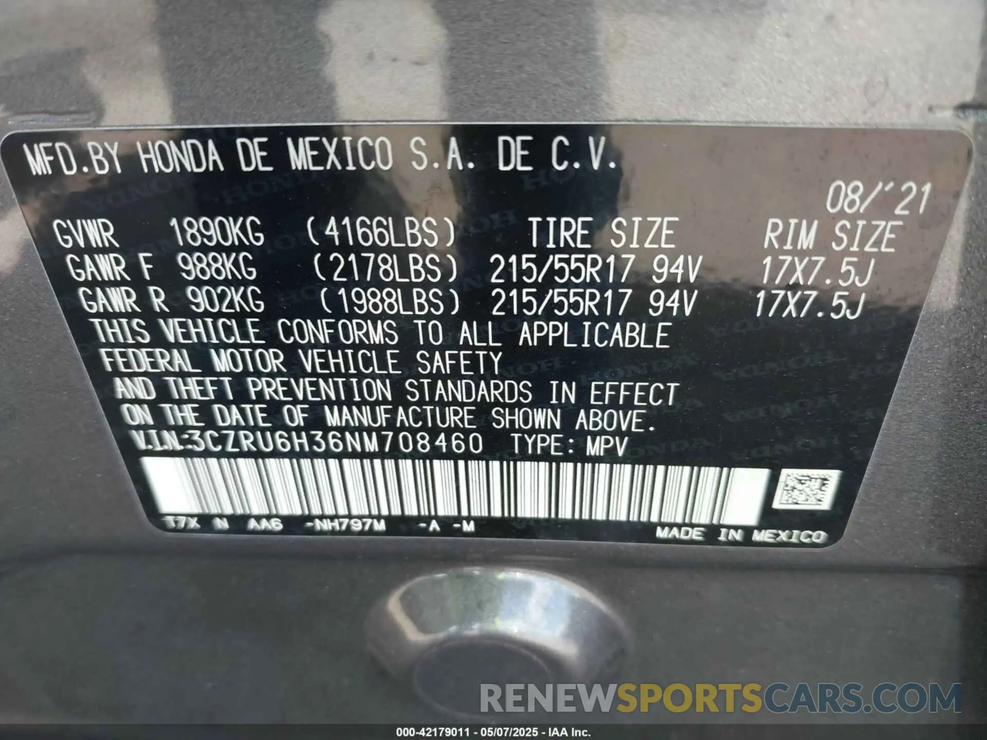 9 Фотография поврежденного автомобиля 3CZRU6H36NM708460 HONDA HR-V 2022
