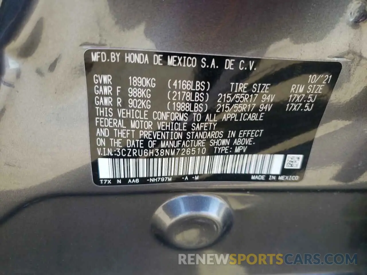 12 Photograph of a damaged car 3CZRU6H38NM726510 HONDA HR-V 2022