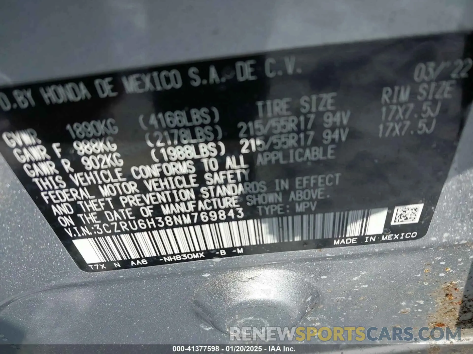 9 Photograph of a damaged car 3CZRU6H38NM769843 HONDA HR-V 2022