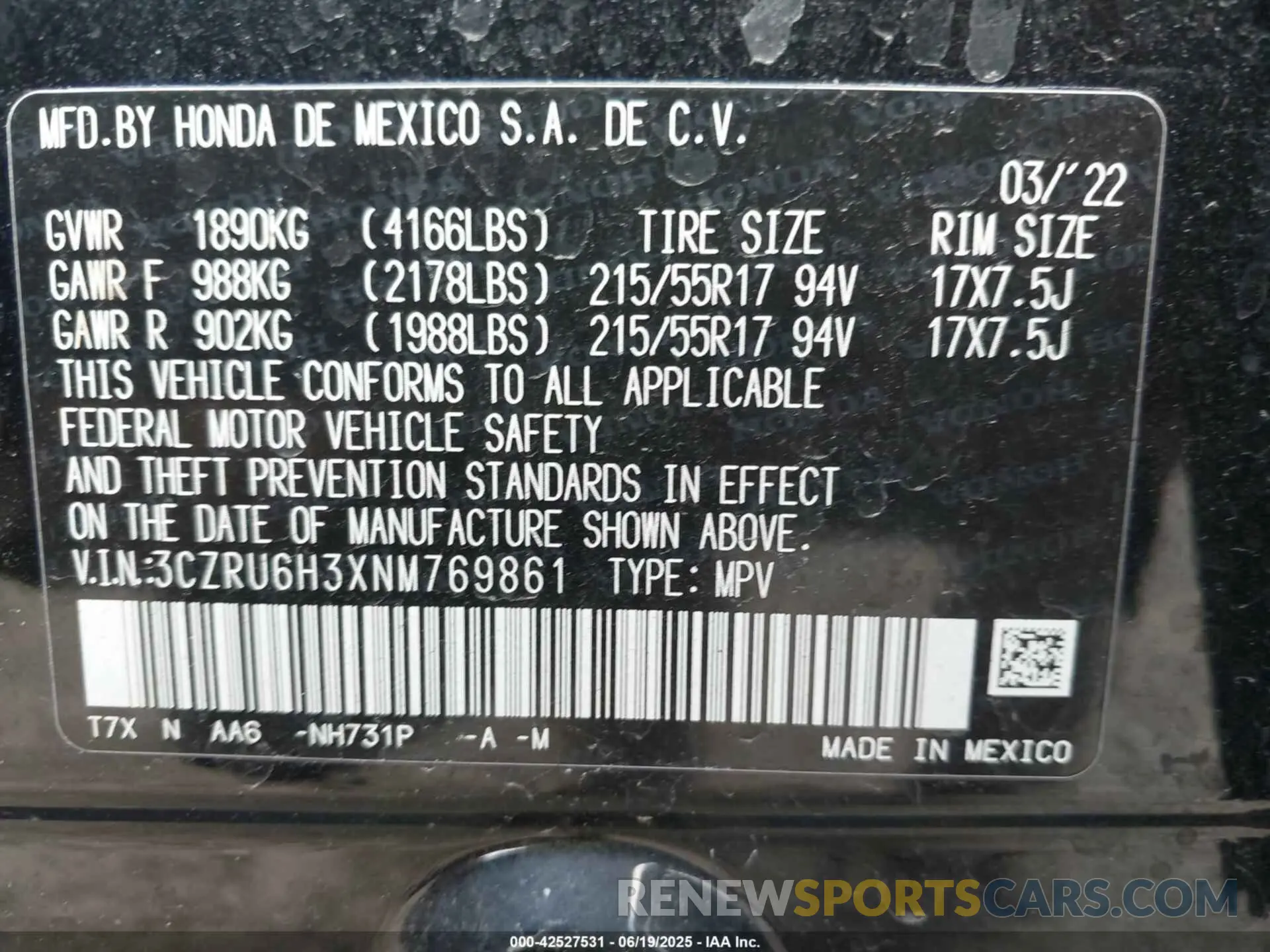 9 Photograph of a damaged car 3CZRU6H3XNM769861 HONDA HR-V 2022