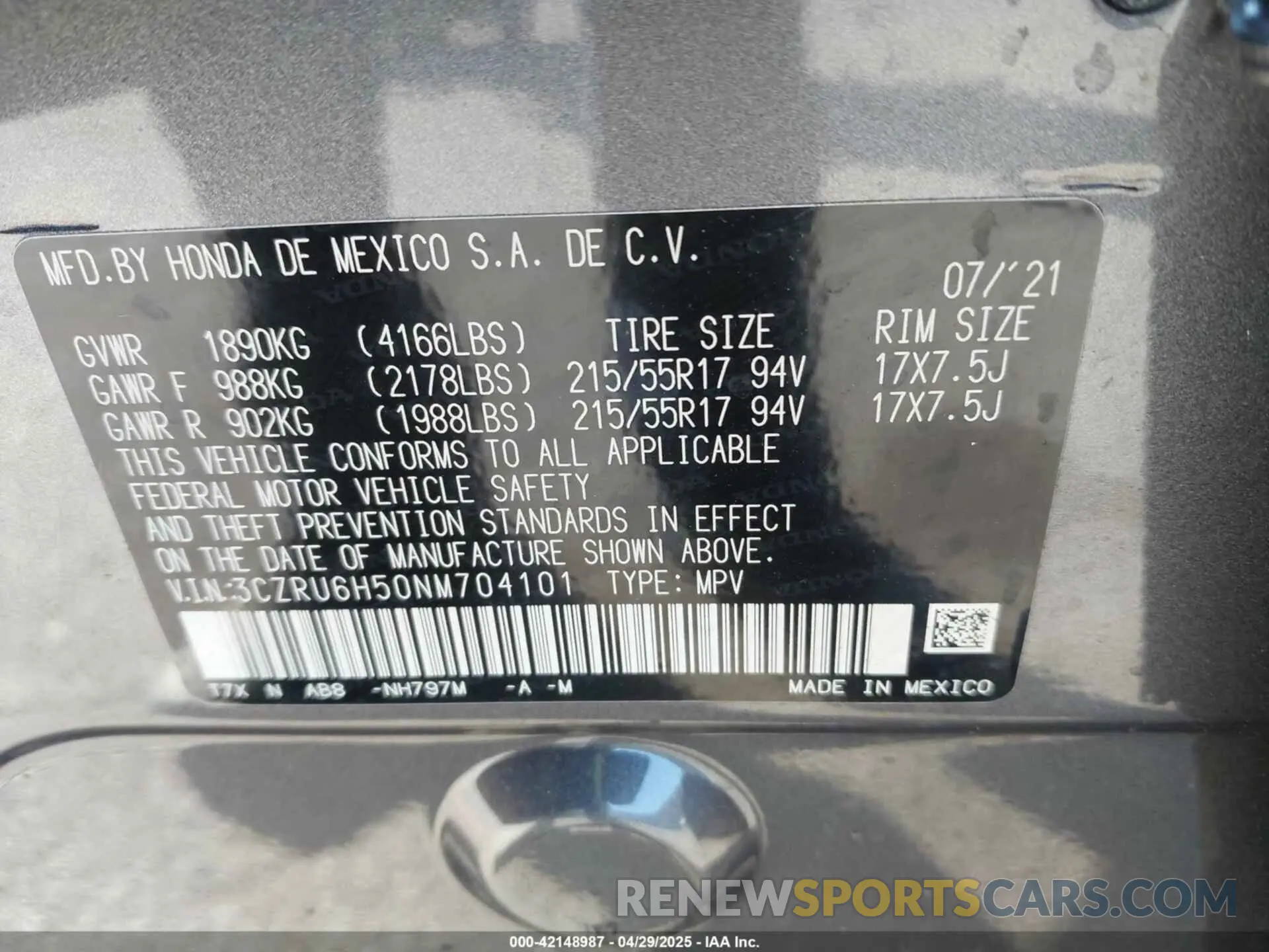 9 Photograph of a damaged car 3CZRU6H50NM704101 HONDA HR-V 2022