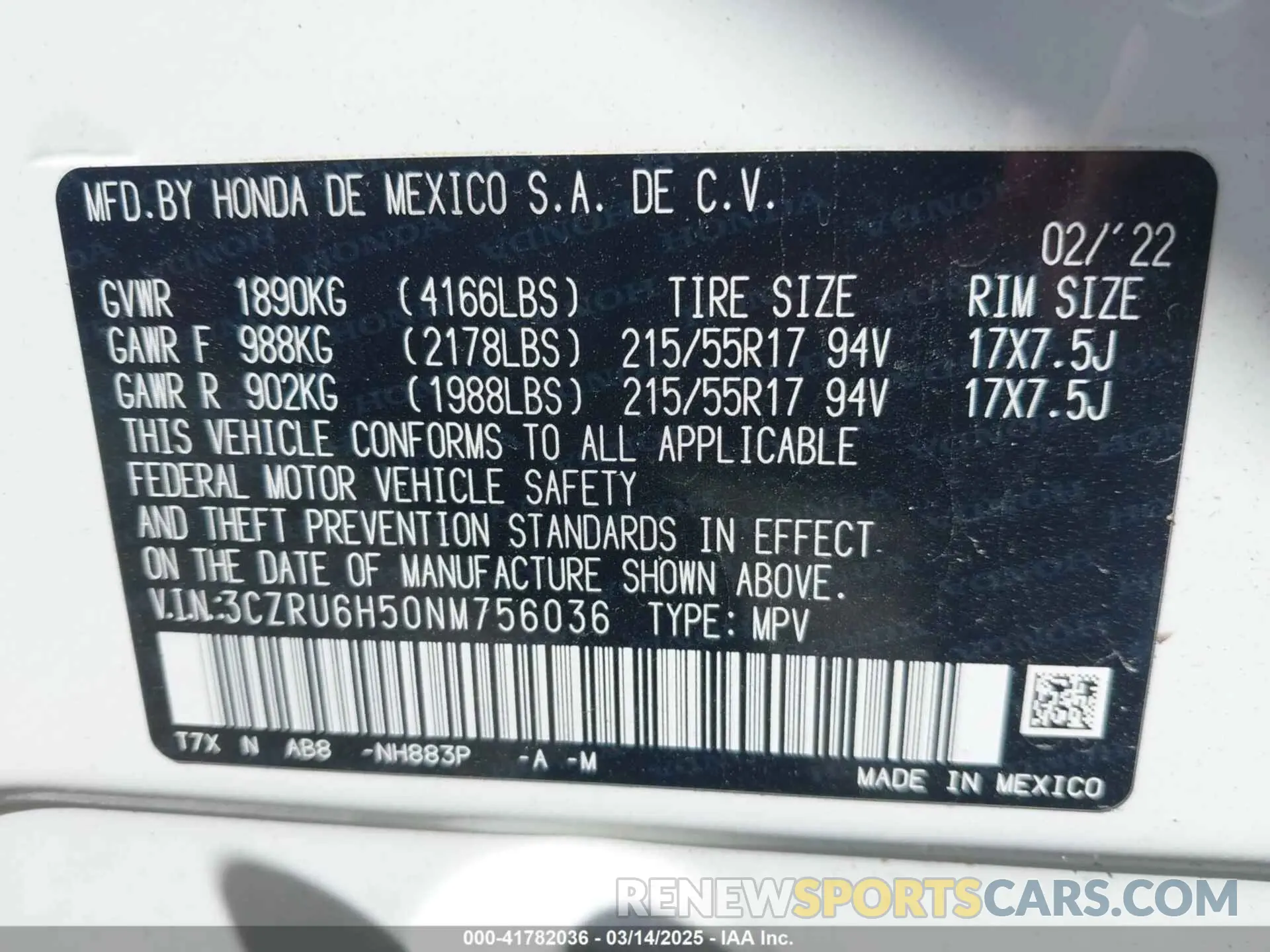 9 Фотография поврежденного автомобиля 3CZRU6H50NM756036 HONDA HR-V 2022