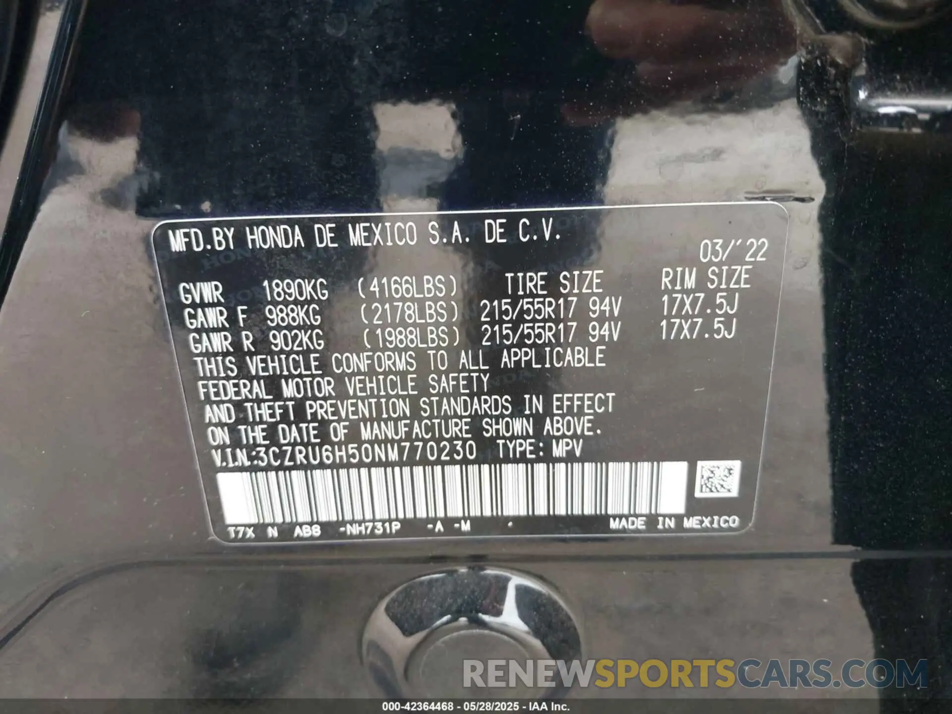 9 Photograph of a damaged car 3CZRU6H50NM770230 HONDA HR-V 2022