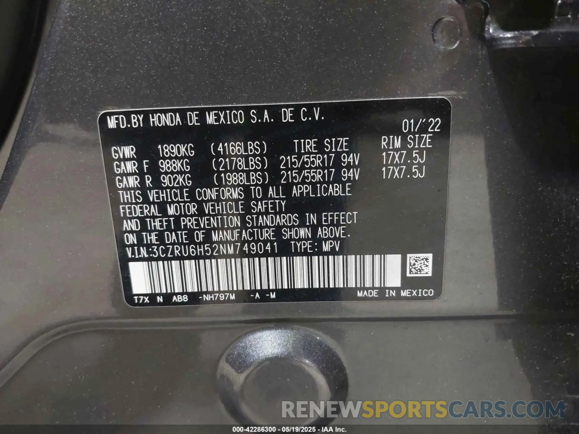 9 Photograph of a damaged car 3CZRU6H52NM749041 HONDA HR-V 2022