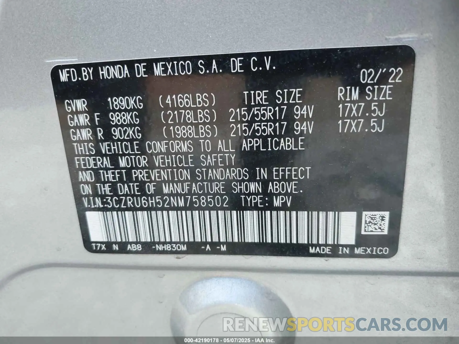 9 Photograph of a damaged car 3CZRU6H52NM758502 HONDA HR-V 2022