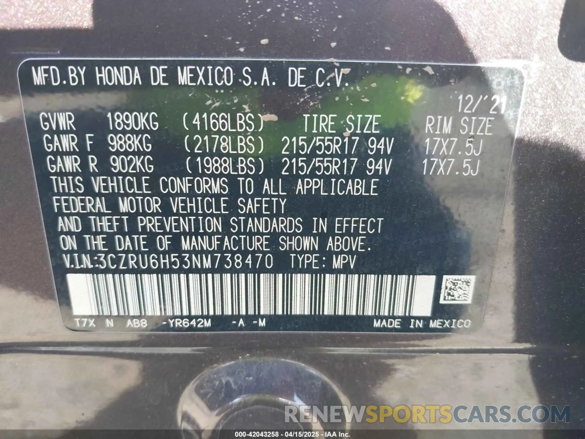 9 Photograph of a damaged car 3CZRU6H53NM738470 HONDA HR-V 2022