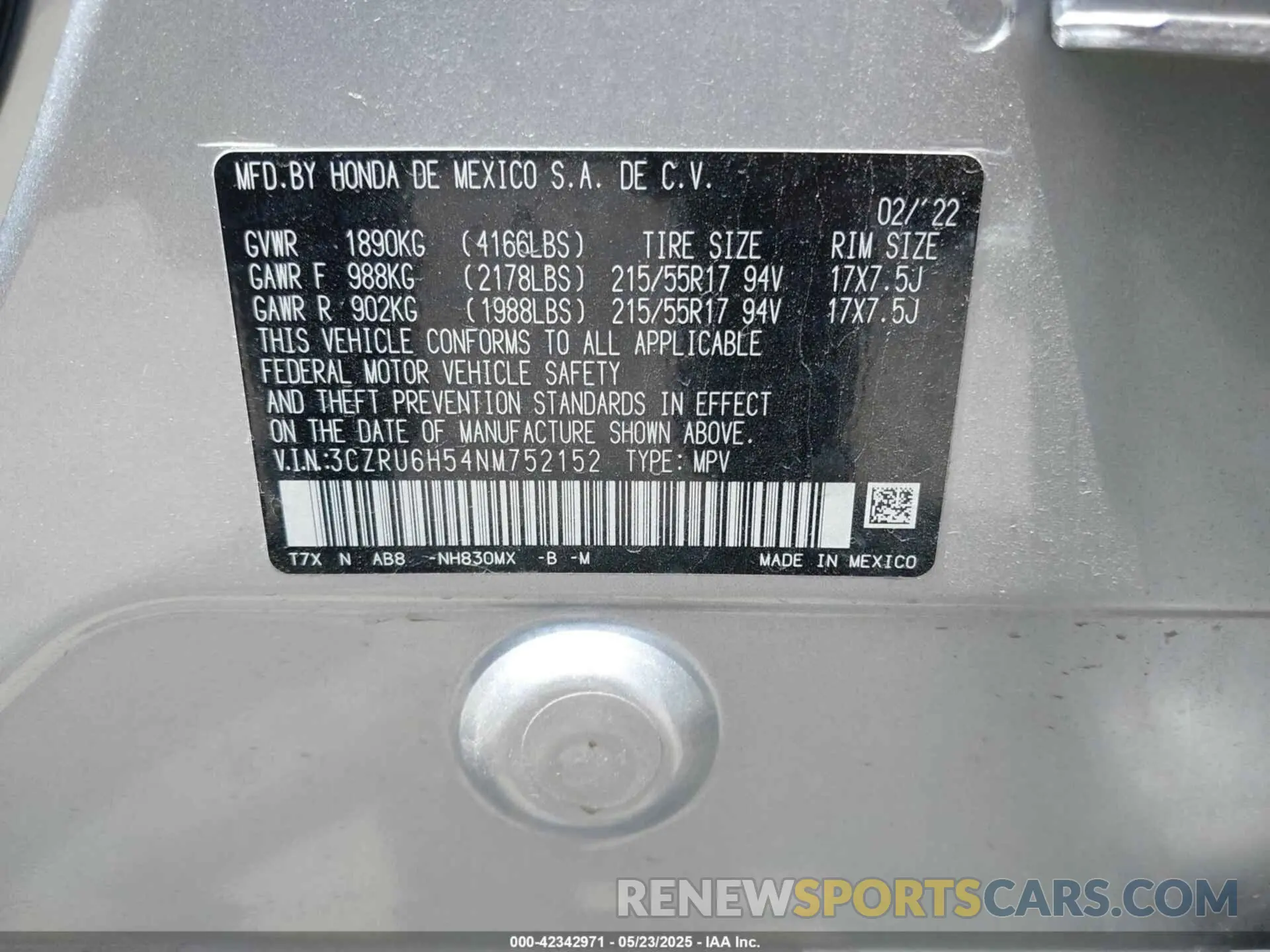 9 Photograph of a damaged car 3CZRU6H54NM752152 HONDA HR-V 2022