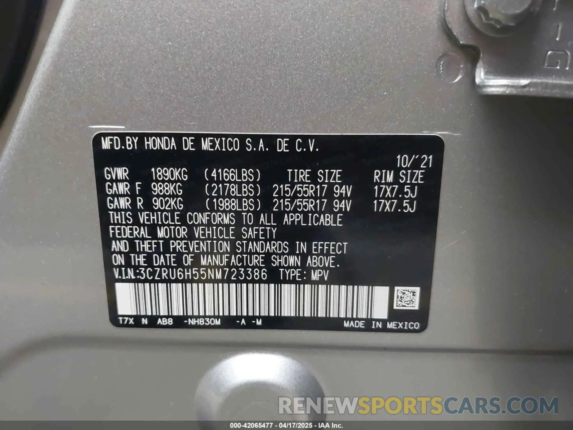 9 Фотография поврежденного автомобиля 3CZRU6H55NM723386 HONDA HR-V 2022