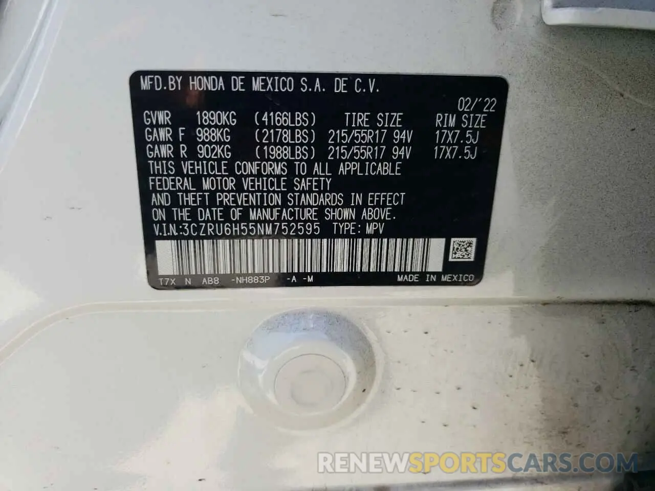 15 Photograph of a damaged car 3CZRU6H55NM752595 HONDA HR-V 2022