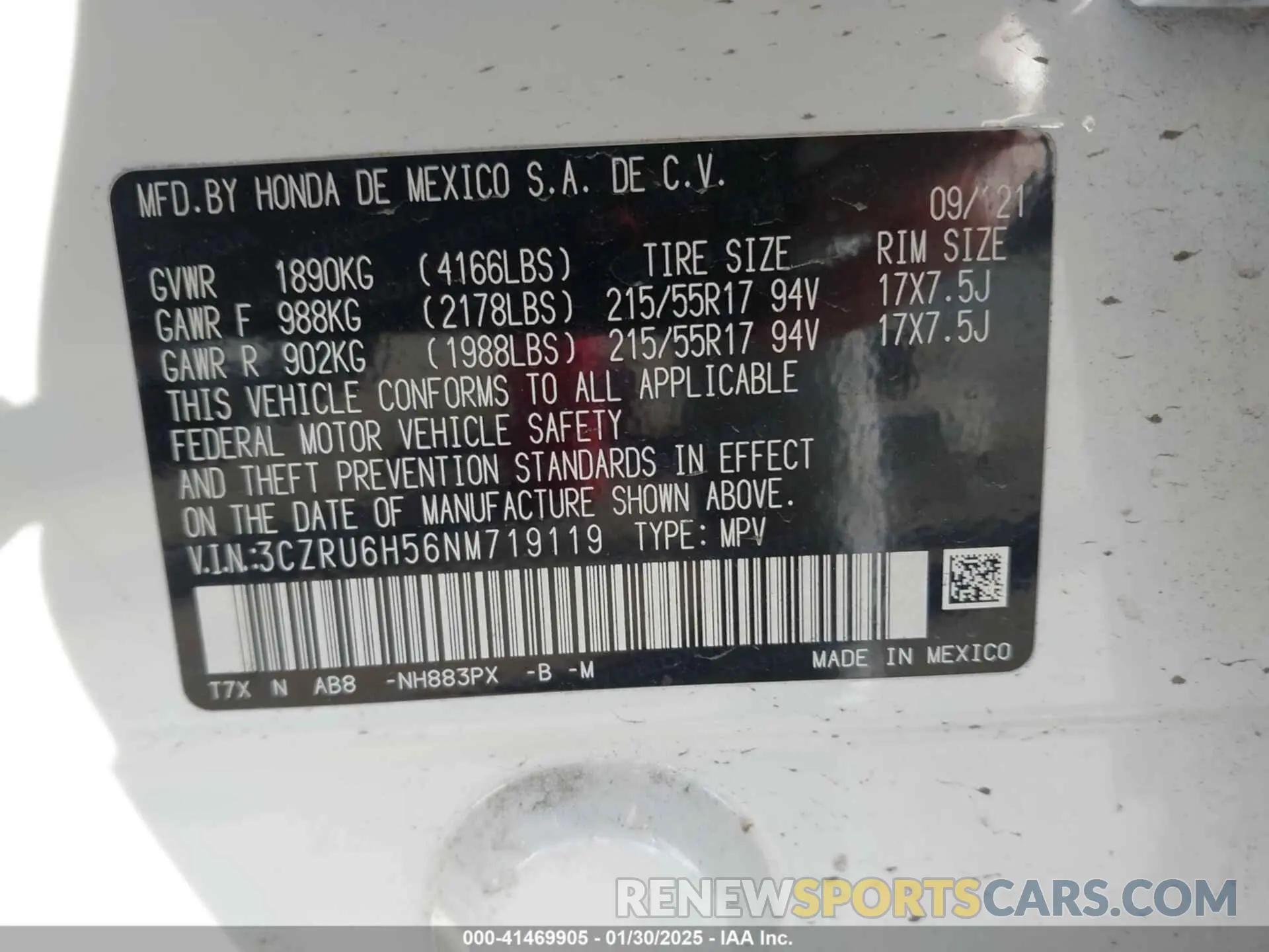 9 Photograph of a damaged car 3CZRU6H56NM719119 HONDA HR-V 2022