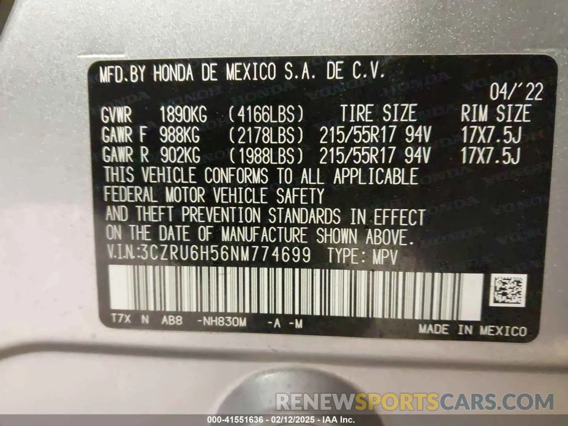 9 Фотография поврежденного автомобиля 3CZRU6H56NM774699 HONDA HR-V 2022