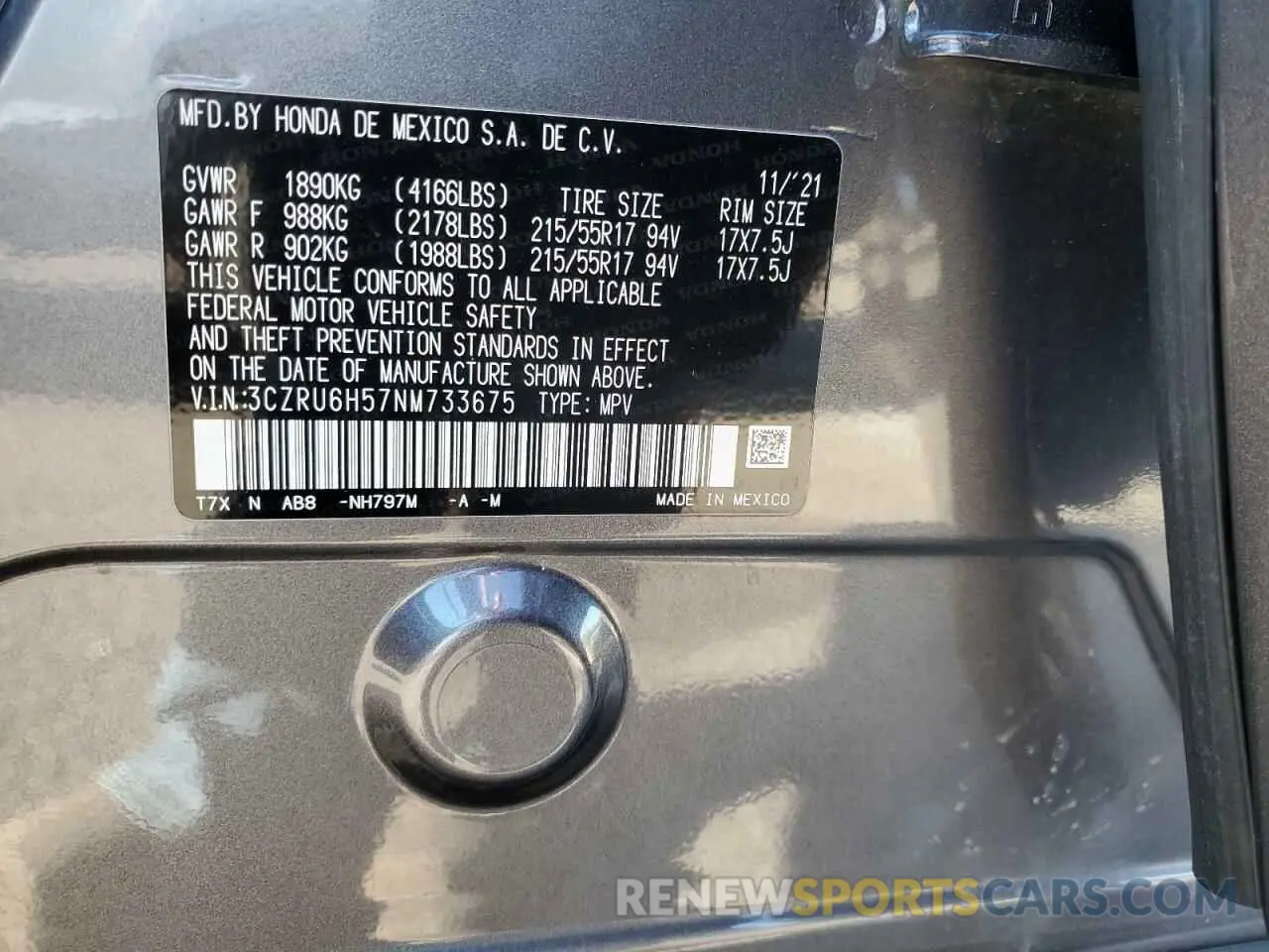 14 Фотография поврежденного автомобиля 3CZRU6H57NM733675 HONDA HR-V 2022