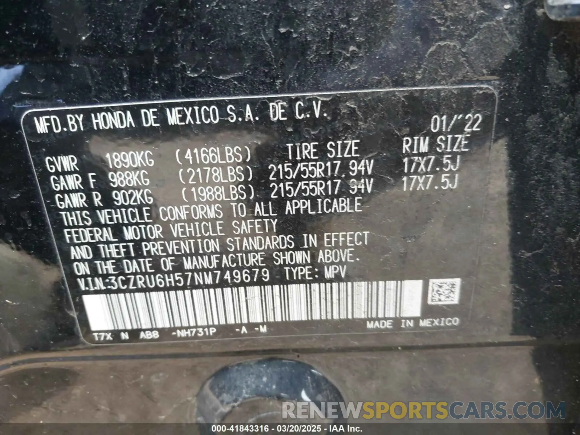 9 Photograph of a damaged car 3CZRU6H57NM749679 HONDA HR-V 2022
