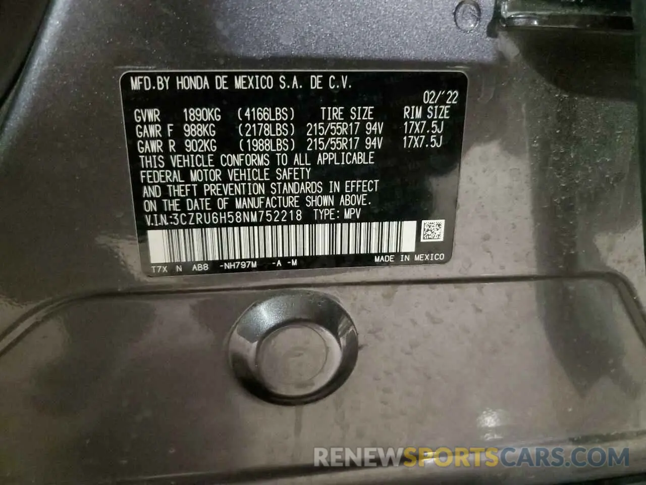 15 Photograph of a damaged car 3CZRU6H58NM752218 HONDA HR-V 2022