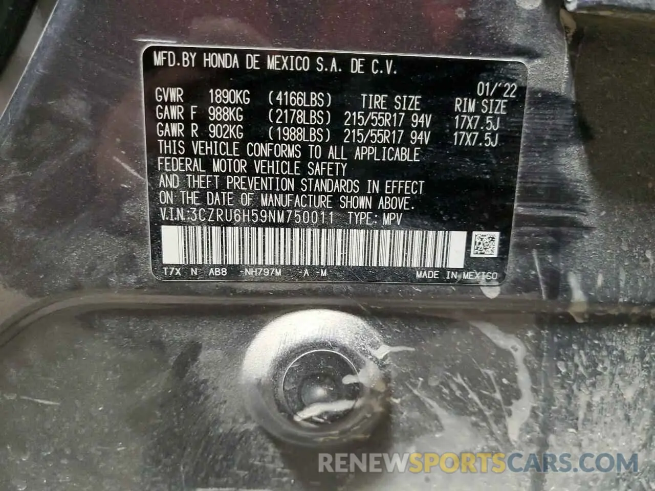 13 Photograph of a damaged car 3CZRU6H59NM750011 HONDA HR-V 2022