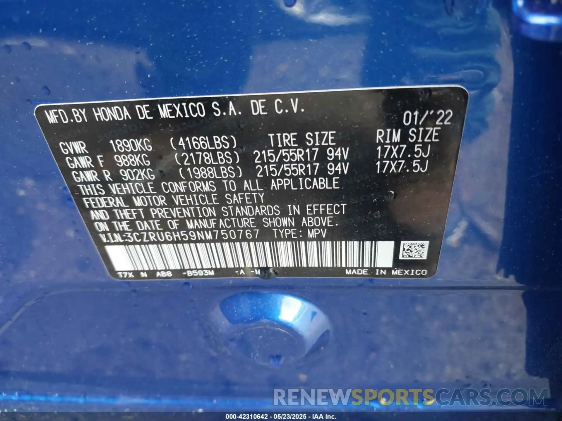 9 Photograph of a damaged car 3CZRU6H59NM750767 HONDA HR-V 2022