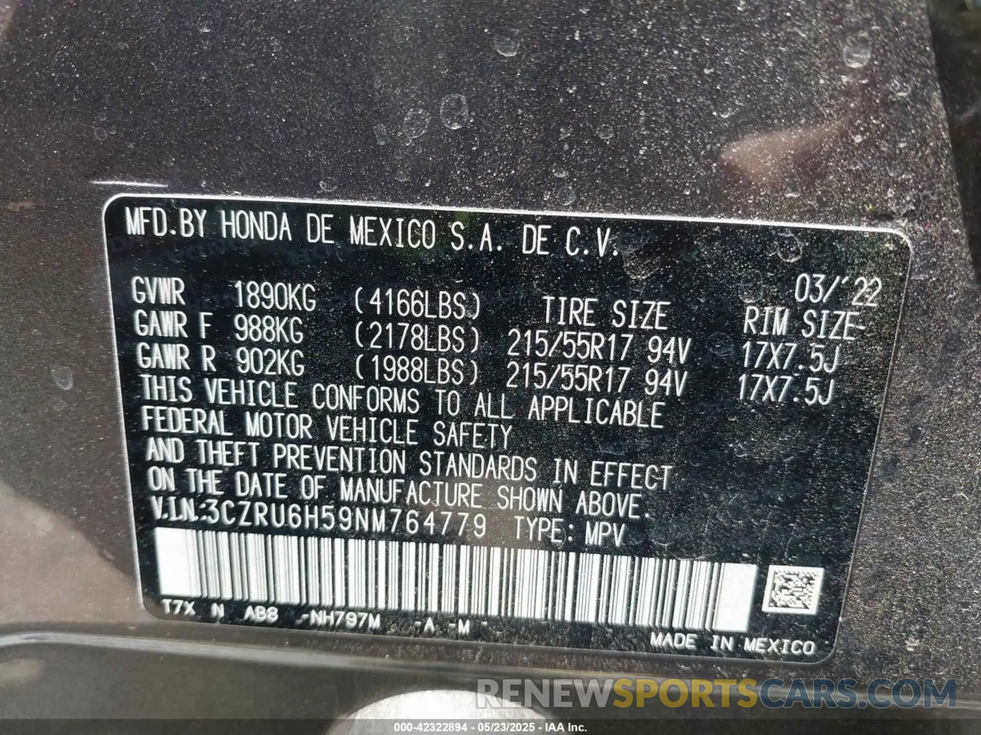 9 Photograph of a damaged car 3CZRU6H59NM764779 HONDA HR-V 2022