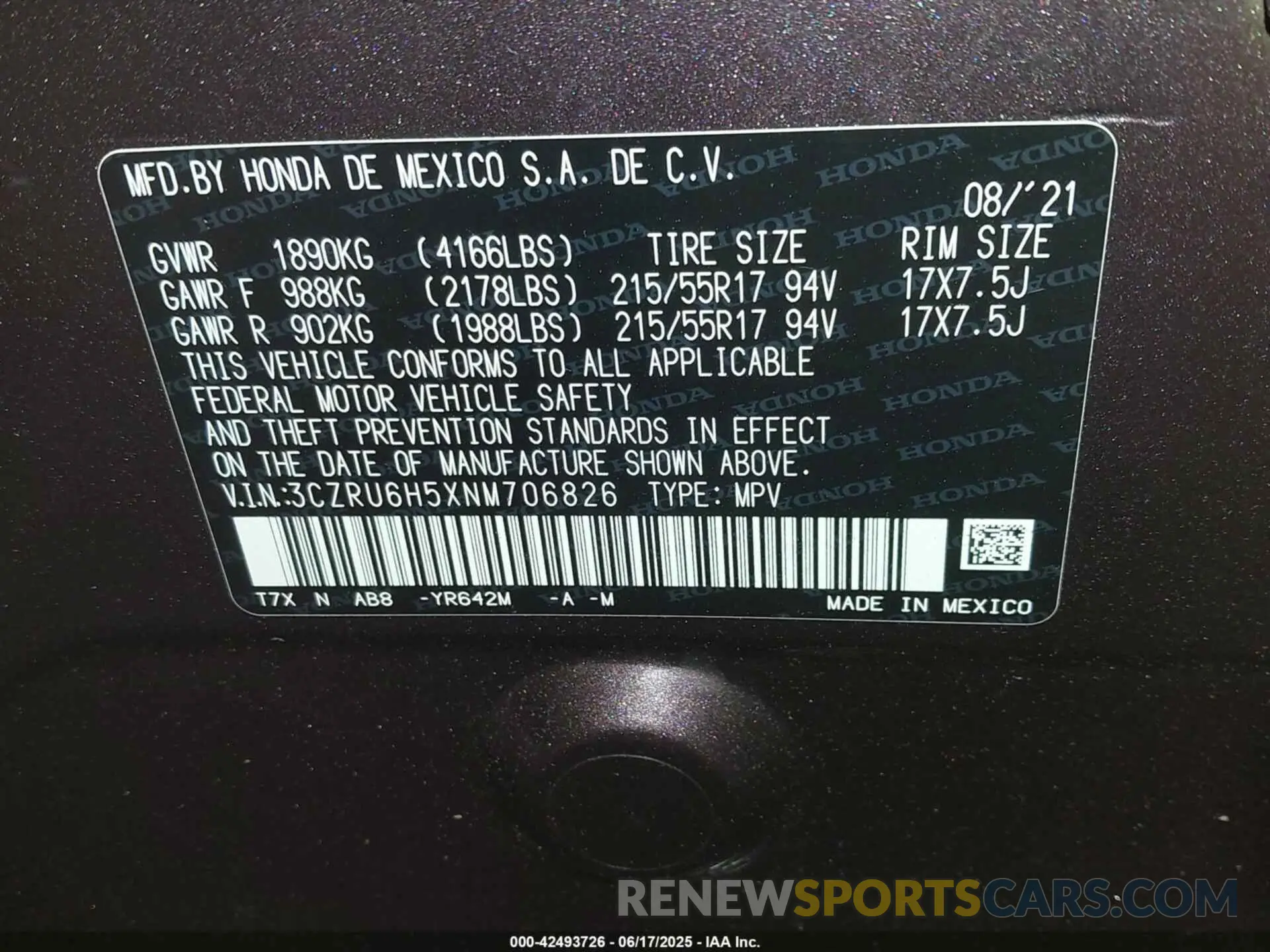 9 Photograph of a damaged car 3CZRU6H5XNM706826 HONDA HR-V 2022
