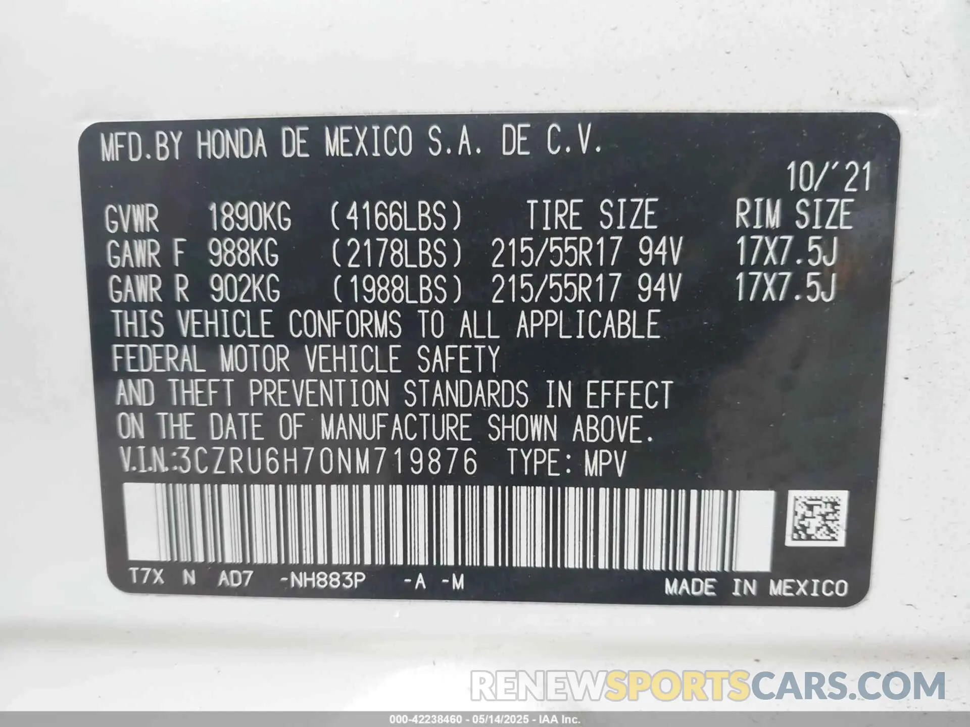 9 Фотография поврежденного автомобиля 3CZRU6H70NM719876 HONDA HR-V 2022