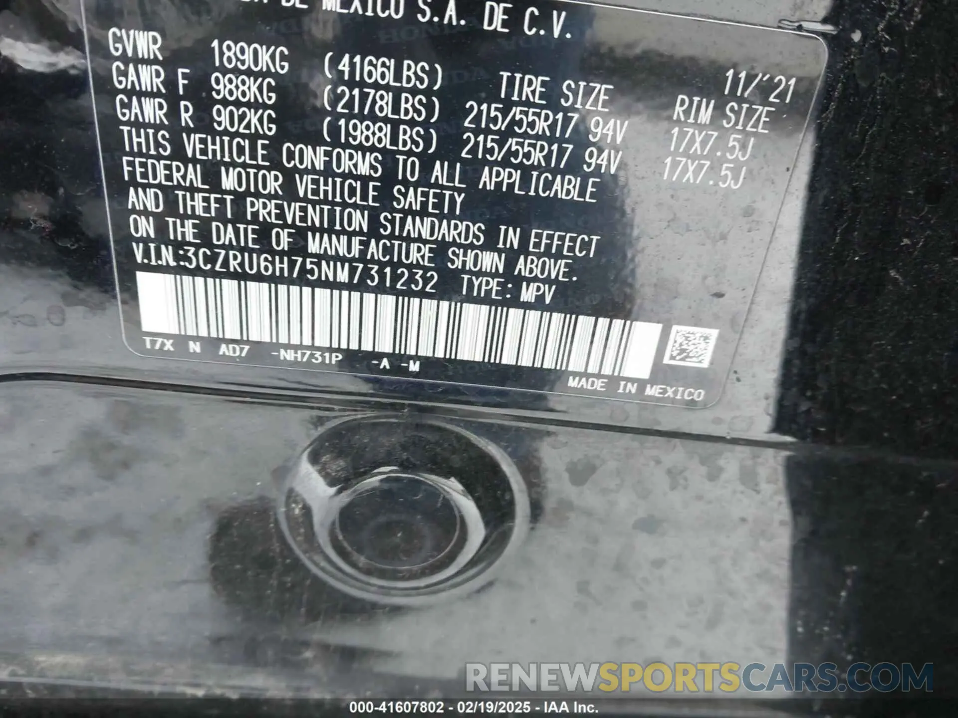 9 Photograph of a damaged car 3CZRU6H75NM731232 HONDA HR-V 2022