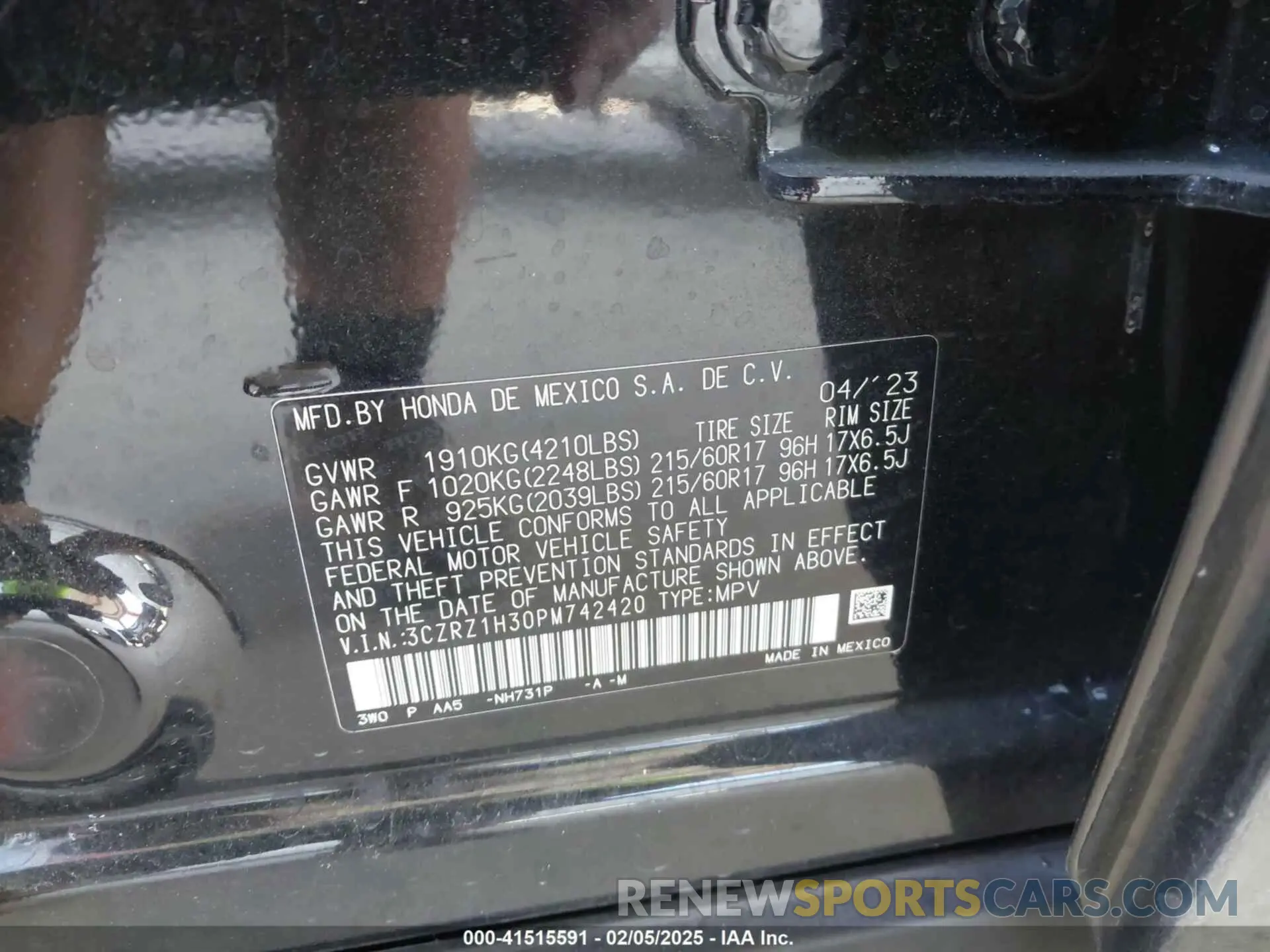9 Photograph of a damaged car 3CZRZ1H30PM742420 HONDA HR-V 2023