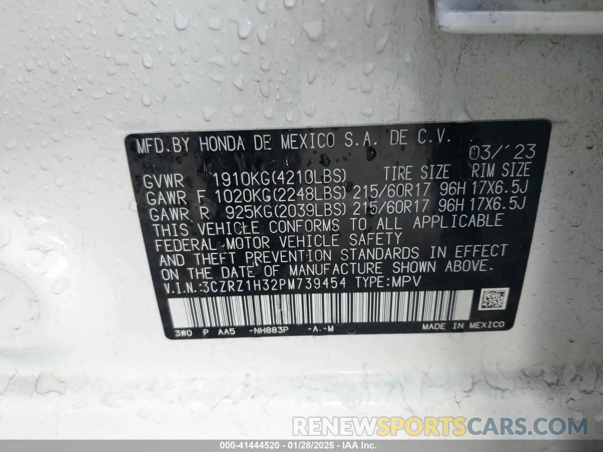 9 Фотография поврежденного автомобиля 3CZRZ1H32PM739454 HONDA HR-V 2023