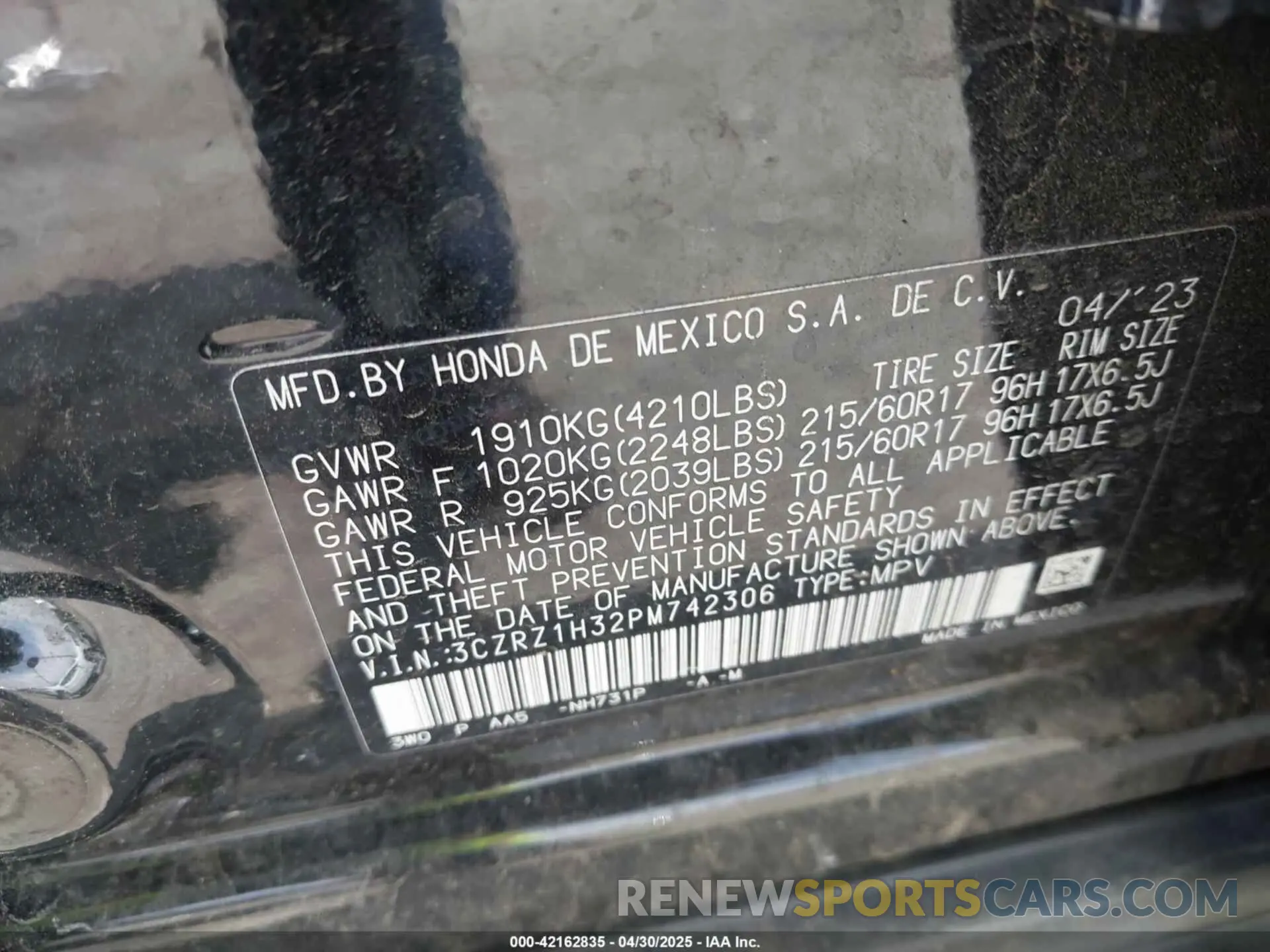9 Photograph of a damaged car 3CZRZ1H32PM742306 HONDA HR-V 2023