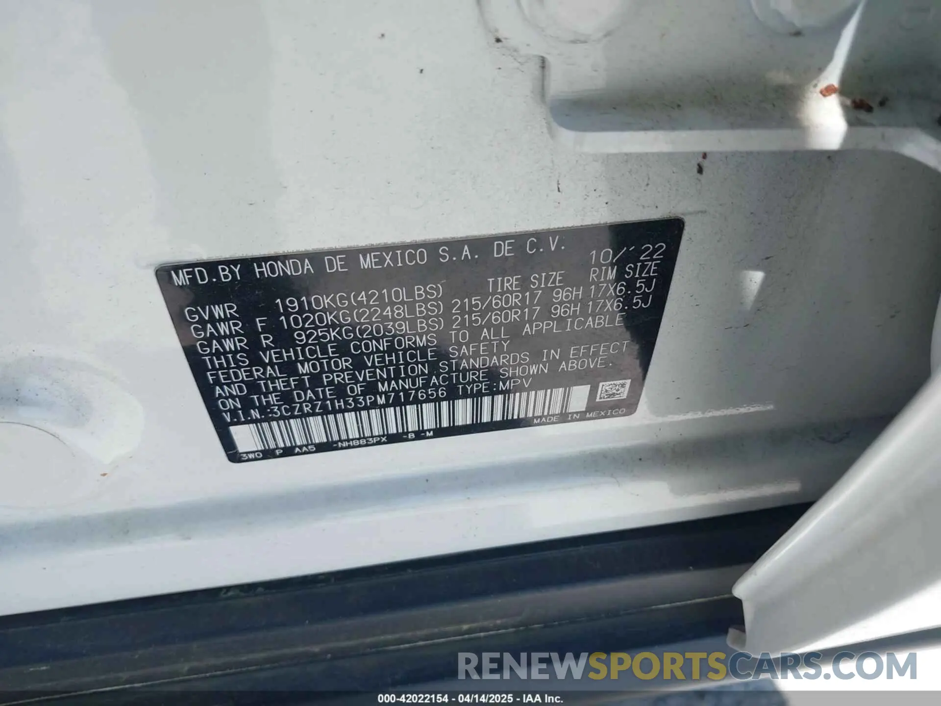 9 Фотография поврежденного автомобиля 3CZRZ1H33PM717656 HONDA HR-V 2023