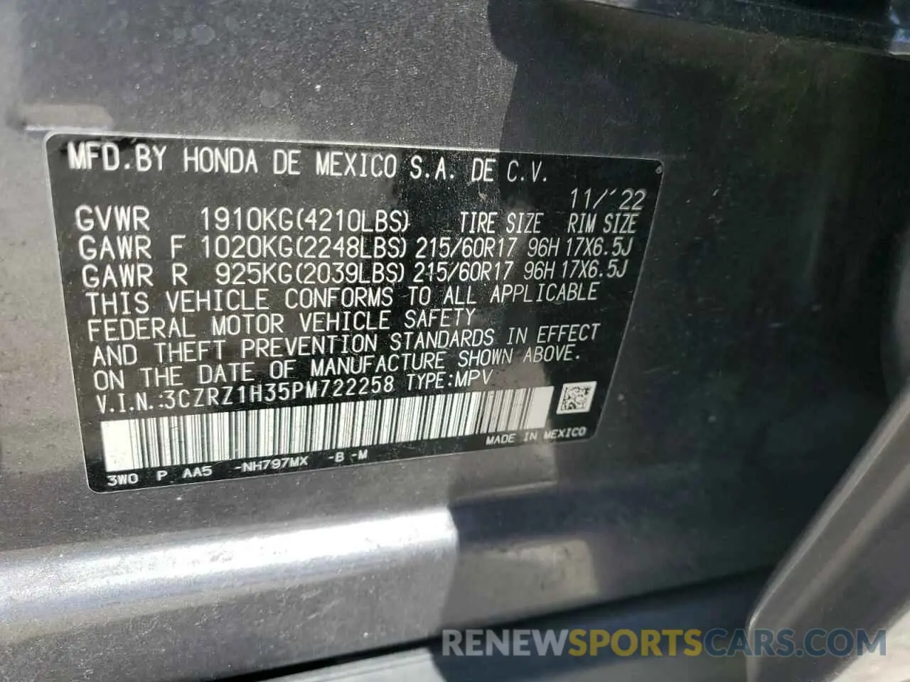 13 Photograph of a damaged car 3CZRZ1H35PM722258 HONDA HR-V 2023